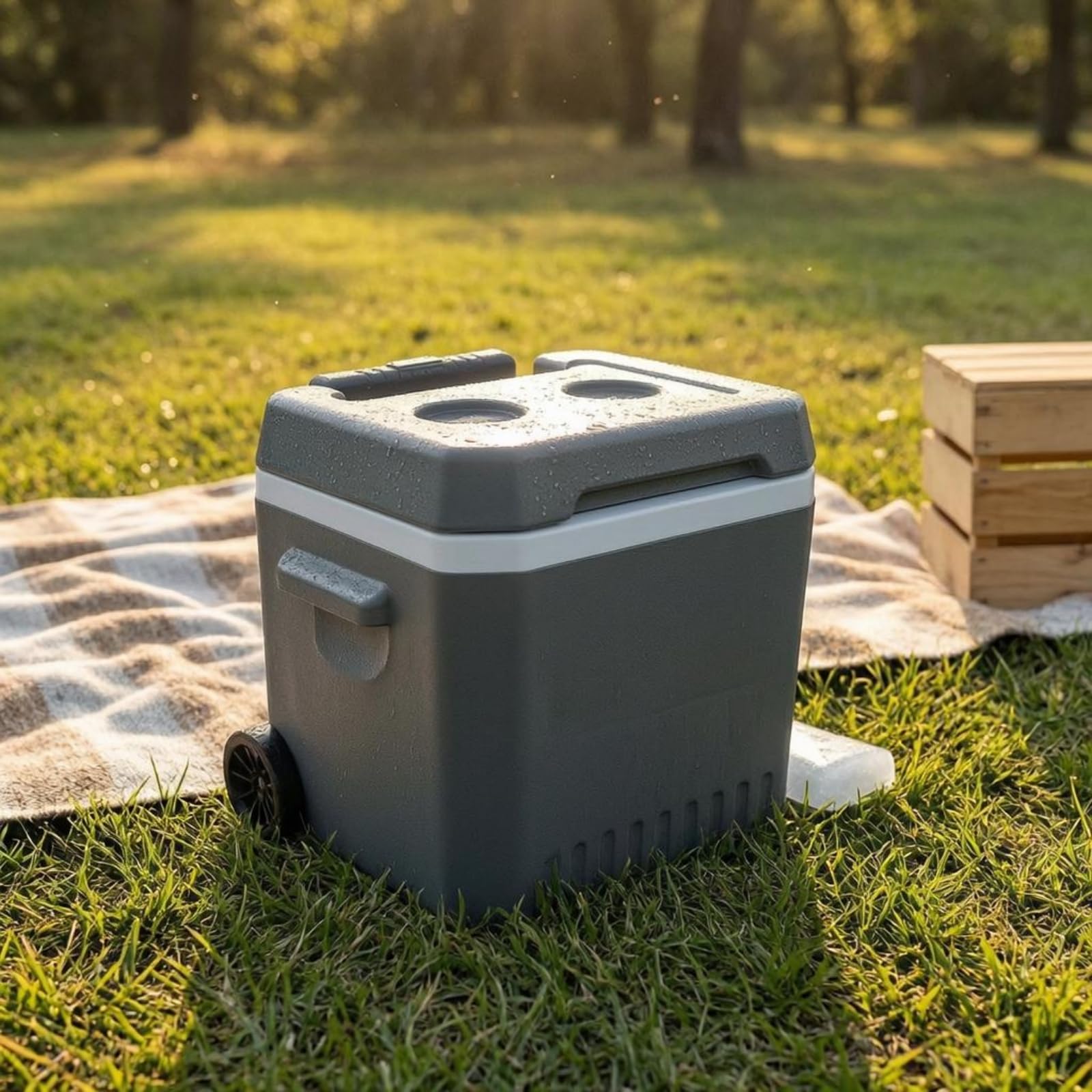 Isolierbehälter Lagerbehälter Kühlsystem Rollende Kühlbox mit Kompaktem Design Und Griff Zum Ziehen für Ausflüge Picknicks Outdoor Sportveranstaltungen