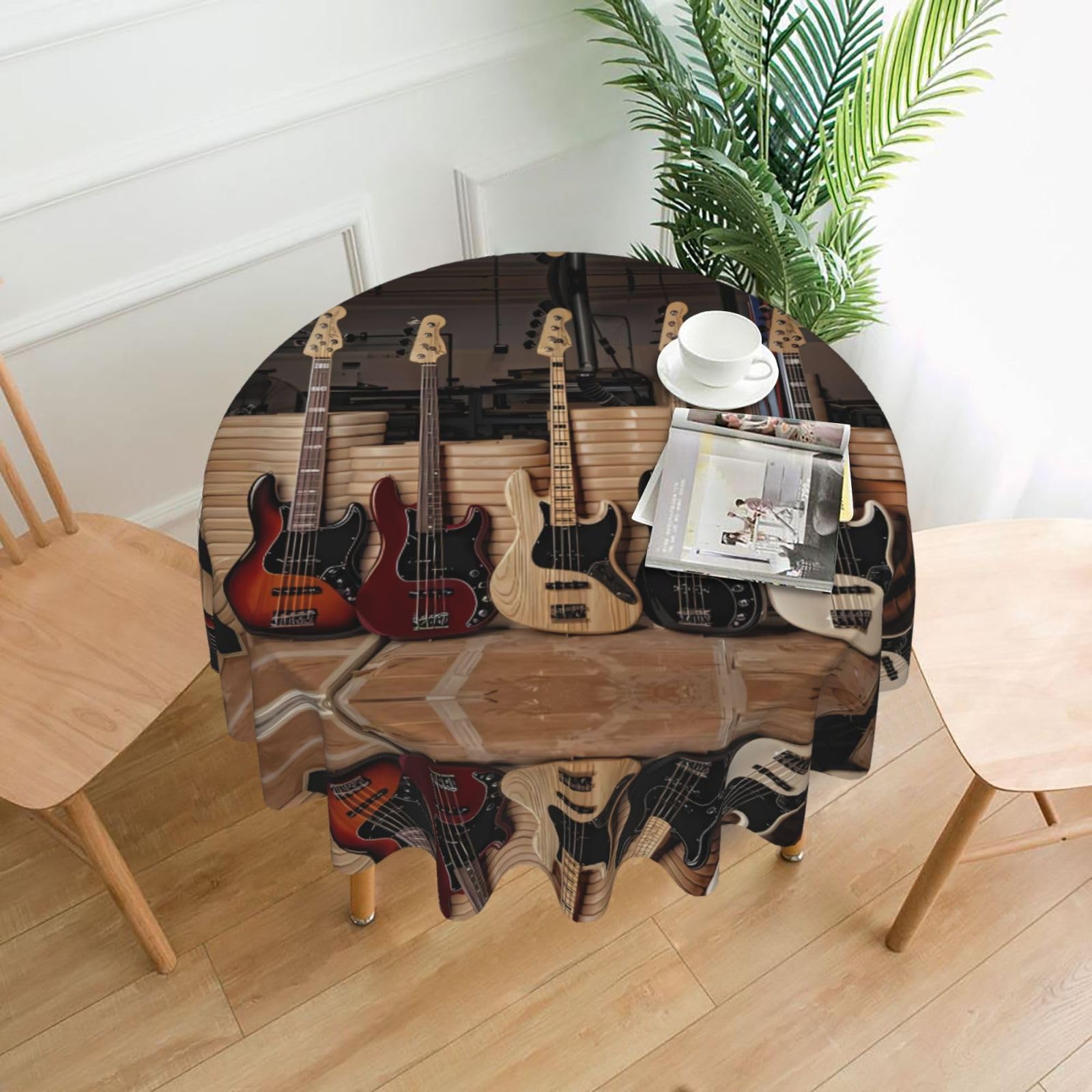 WHJSHOP Guitar Bass Music Musical Instruments Prints Round Decorative Throw – 60in Stylish Table Cover for Dining, Parties & Outdoor Events