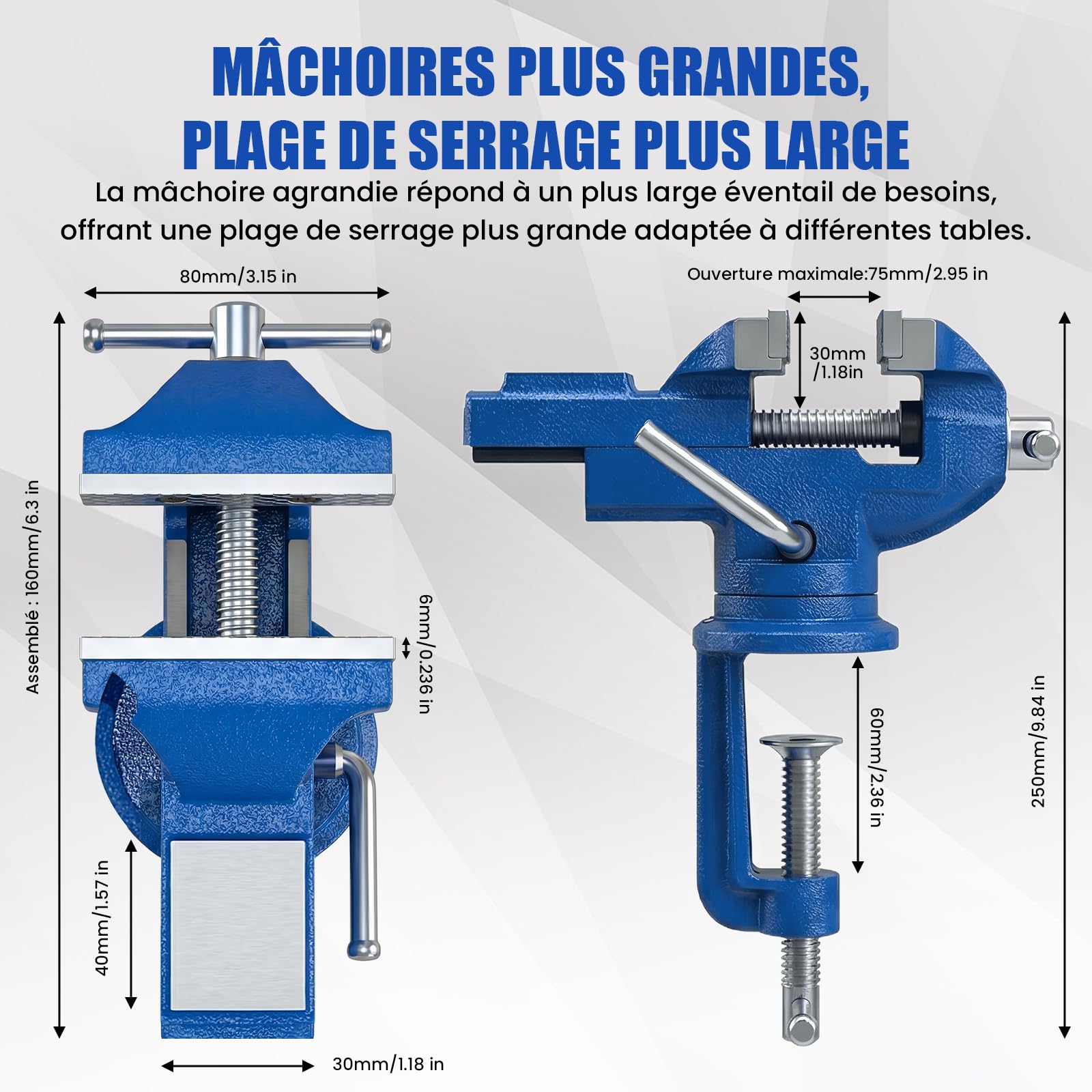 HYCHIKA Etau d'établi 80 mm，Etau de Table Pivotant à 360°, Etaux d Atelier Mini Etau Vice Convient pour le Meulage, le Perçage, le Polissage et les Opérations Manuelles à Petite échelle
