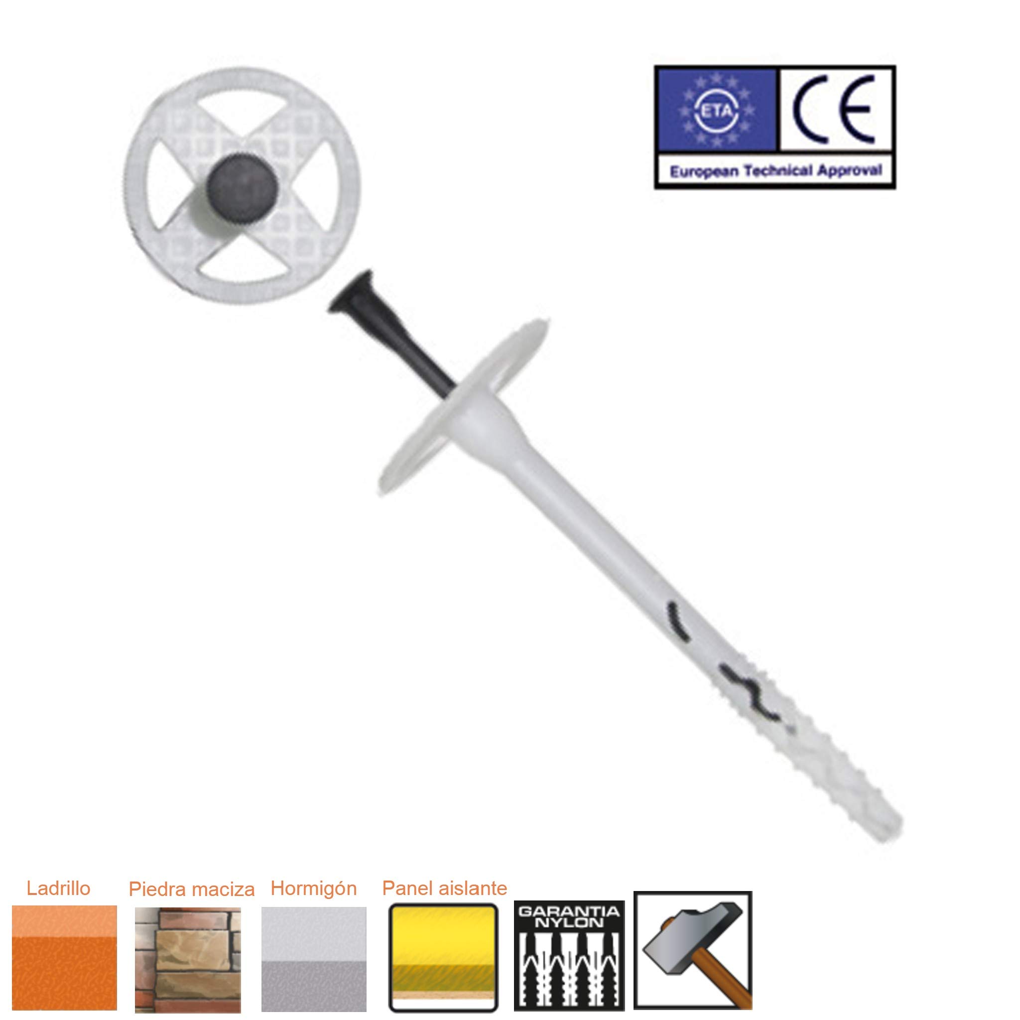 Bricoloco Taco para fijación de paneles aislantes 10x90 mm. Taco Espiga de fijación de paneles aislantes CON CLAVO DE NYLON™