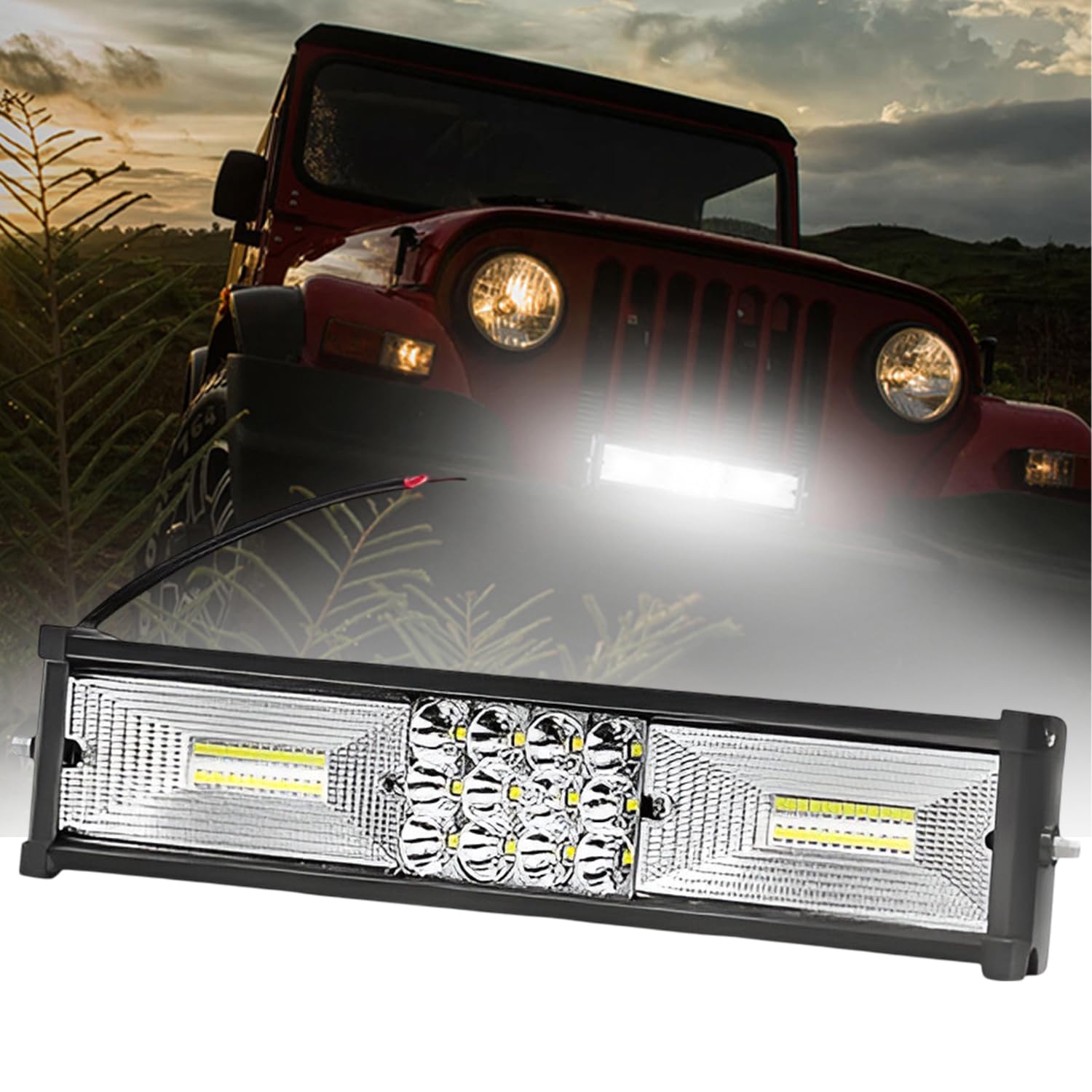 FABTEC 60 LED 11 Inch/28 cm Spot + Flood Beam Led Mercury Bar Fog Light LED for Cars (11 Inch, White)