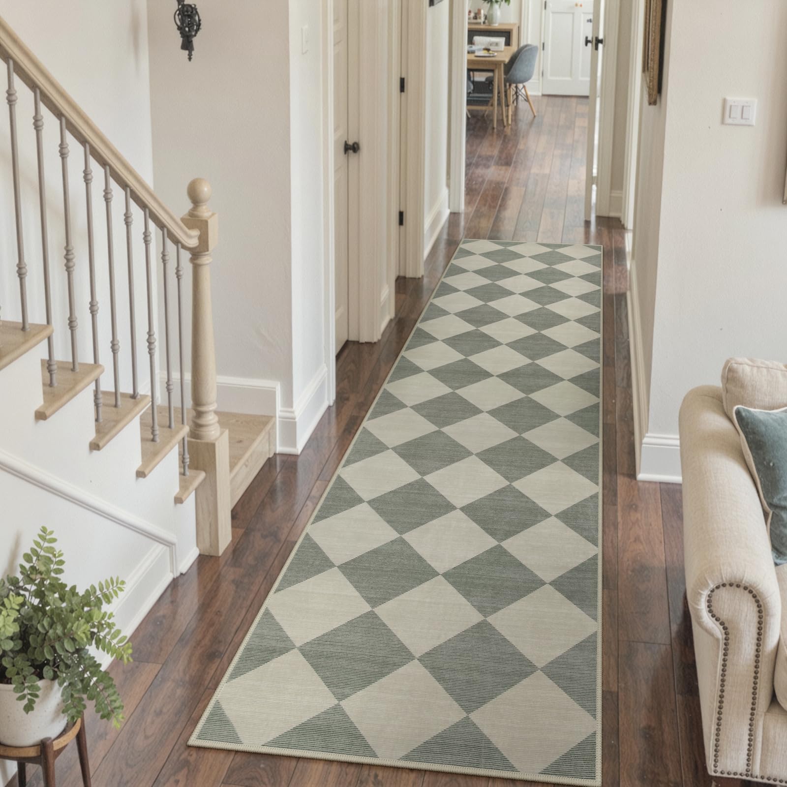 Tapis de couloir antidérapant style vichy 0,6x1,8 m pour la cuisine