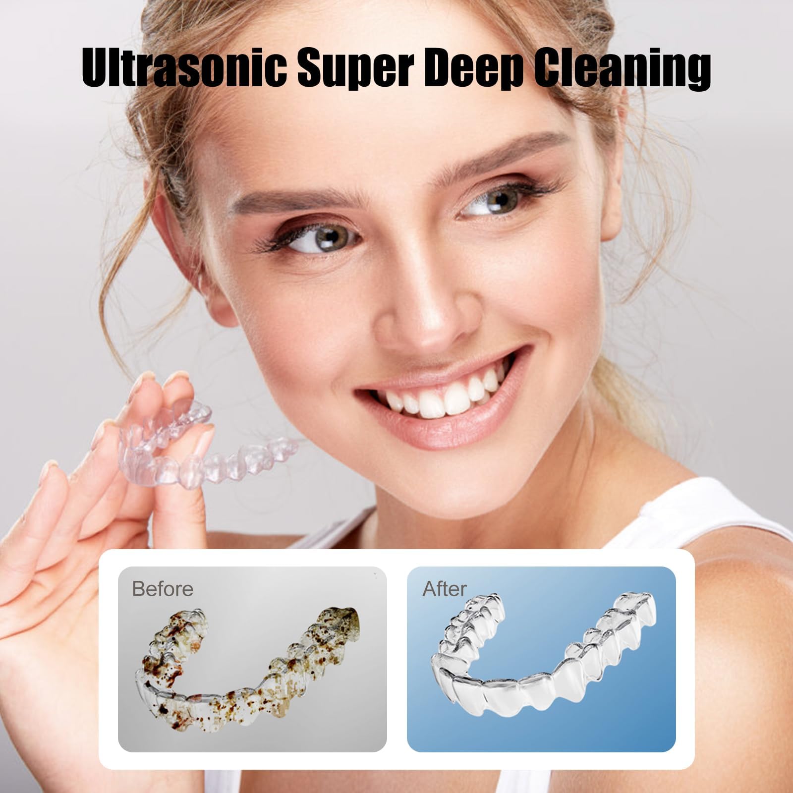 Nettoyeur de retenue dentaire à ultrasons 45 kHz avec 3 modes et minuteur numérique pour nettoyer les prothèses dentaires, garde de nuit, appareils dentaires, aligneurs, bijoux, 200 ml