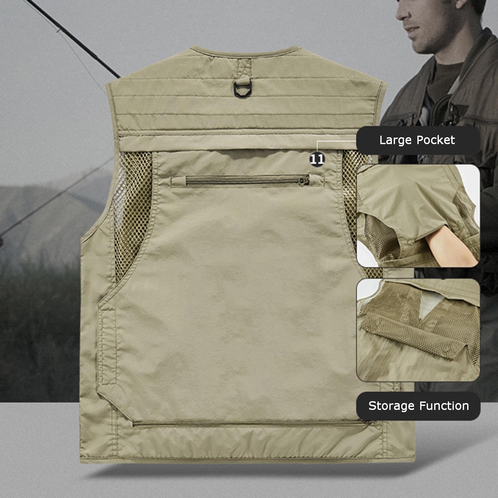 Tactical Vest for Men, Outdoor Work Safari Fishing Vests,Summer Lightweight Utility Cargo Jacket with Multi Pockets — view 9