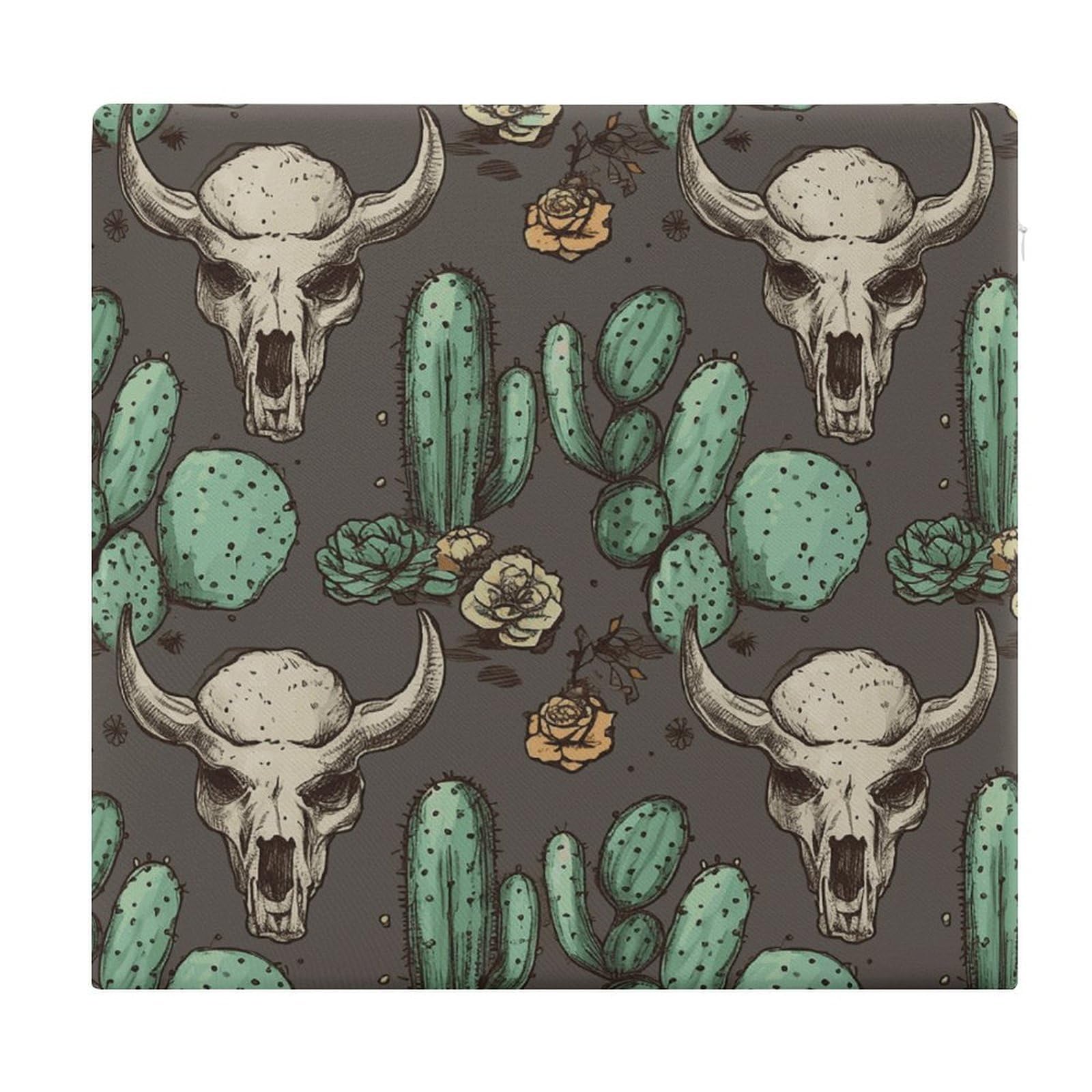 Adfgyerh Style Skull Of Bull And Cute Cactus Cushions Memory Foam For Adults, Seat Cushion Chair Pads Soft, Square Pillows For Dining, Kitchen, Office, Patio Chairs