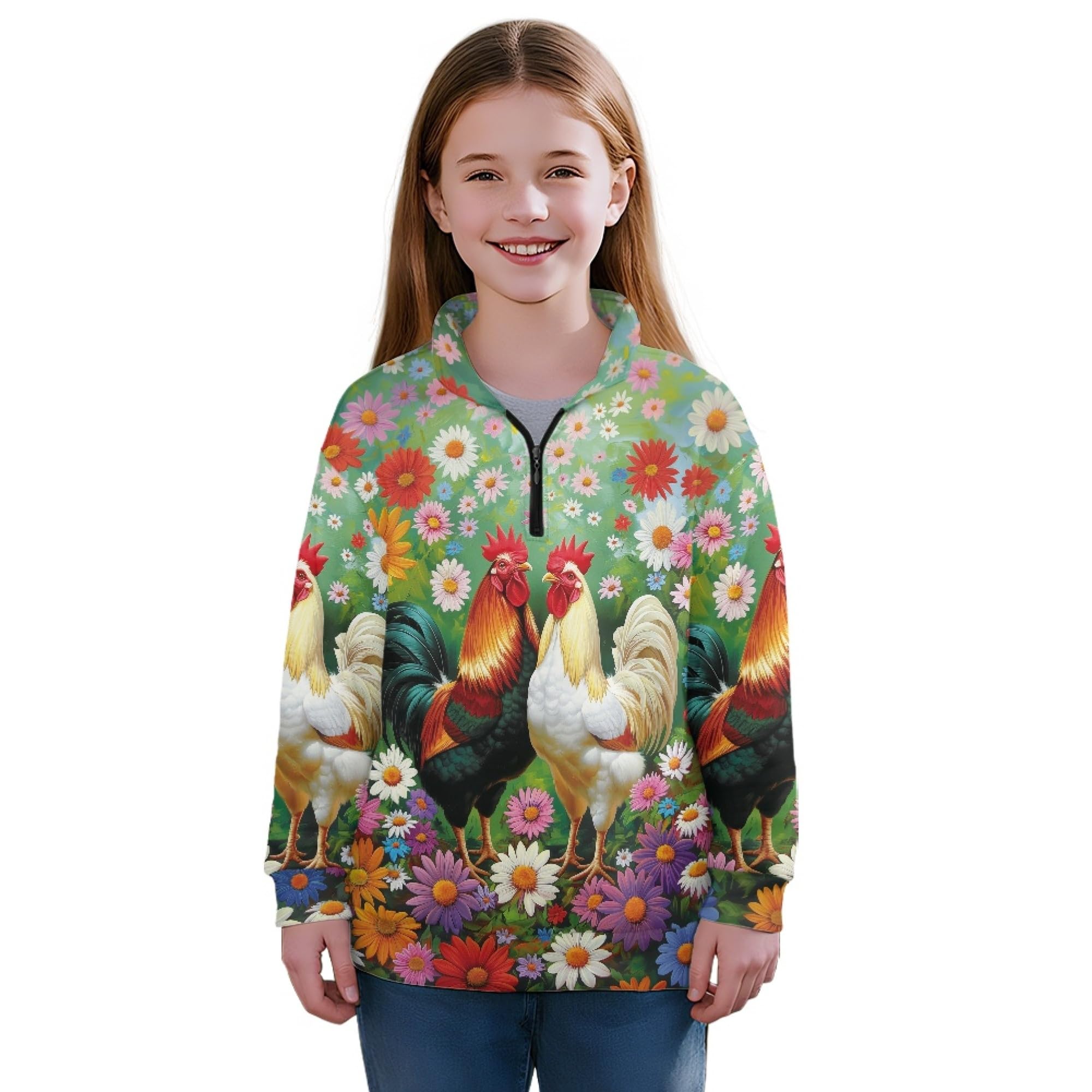AmzPrint Girls Quarter Zip Jackets Long Sleeve Pullover Novelty Athletic Running Graphic Hoodies For Big Girls