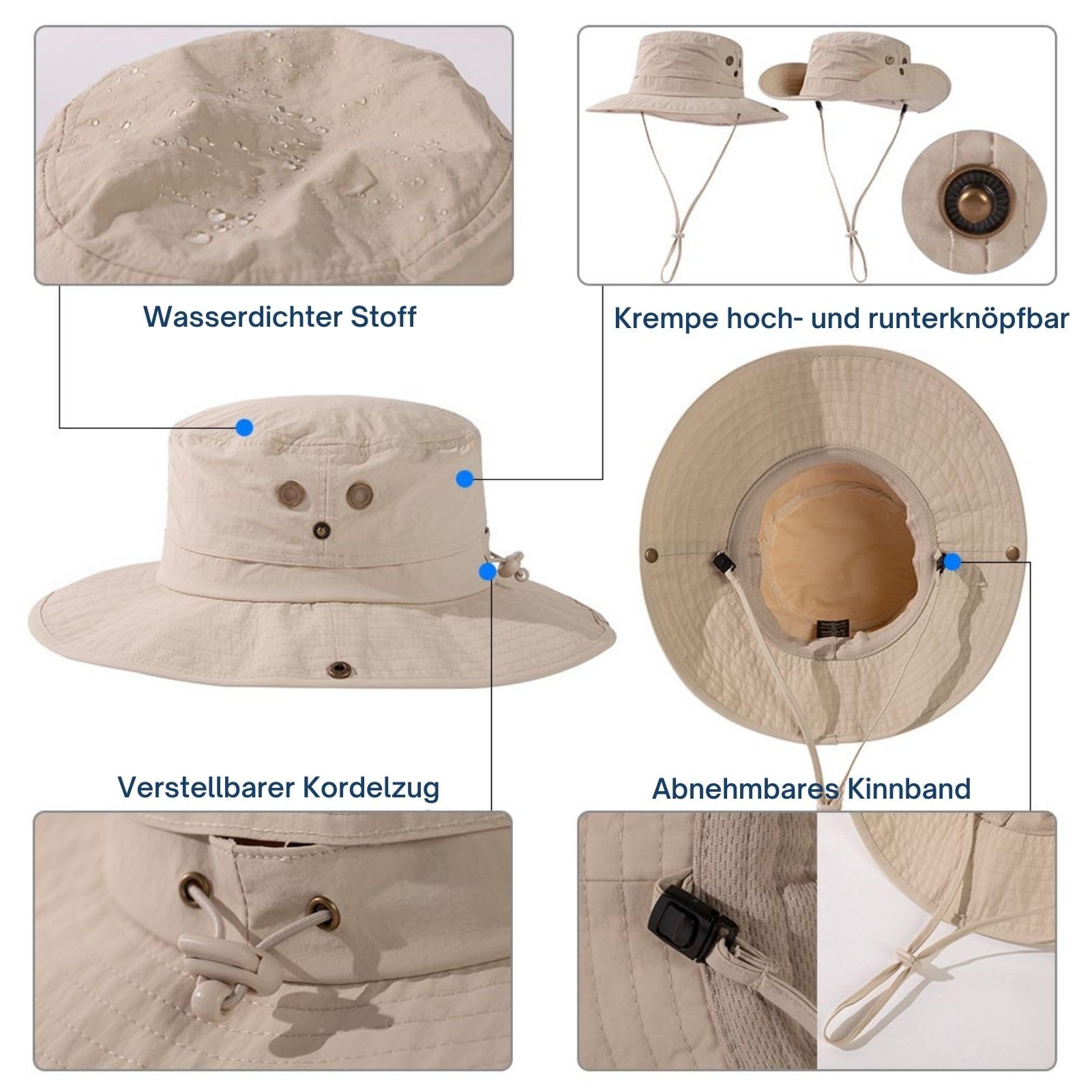 TOP-EX Chapeau de soleil à large bord pour femme, UPF 50, protection UV, imperméable, pliable, chapeau de safari pour l'extérieur, la marche, la pêche, avec trou pour queue de cheval