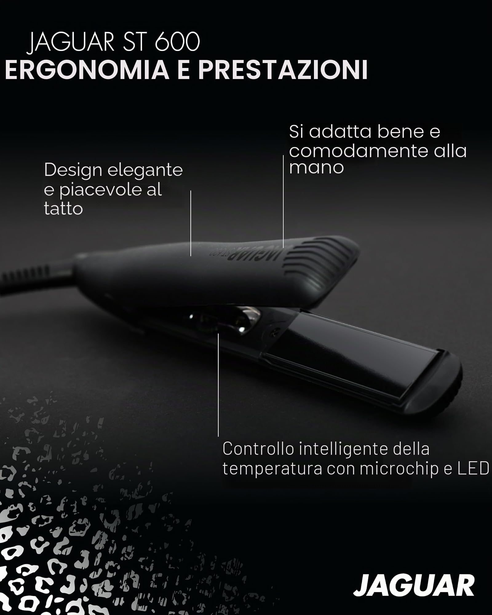 JAGUAR Piastra ST600 Black | Piastra professionale per capelli con regolazione continua della temperatura | Piastre riscaldanti arrotondate e a molla | da un professionista per te