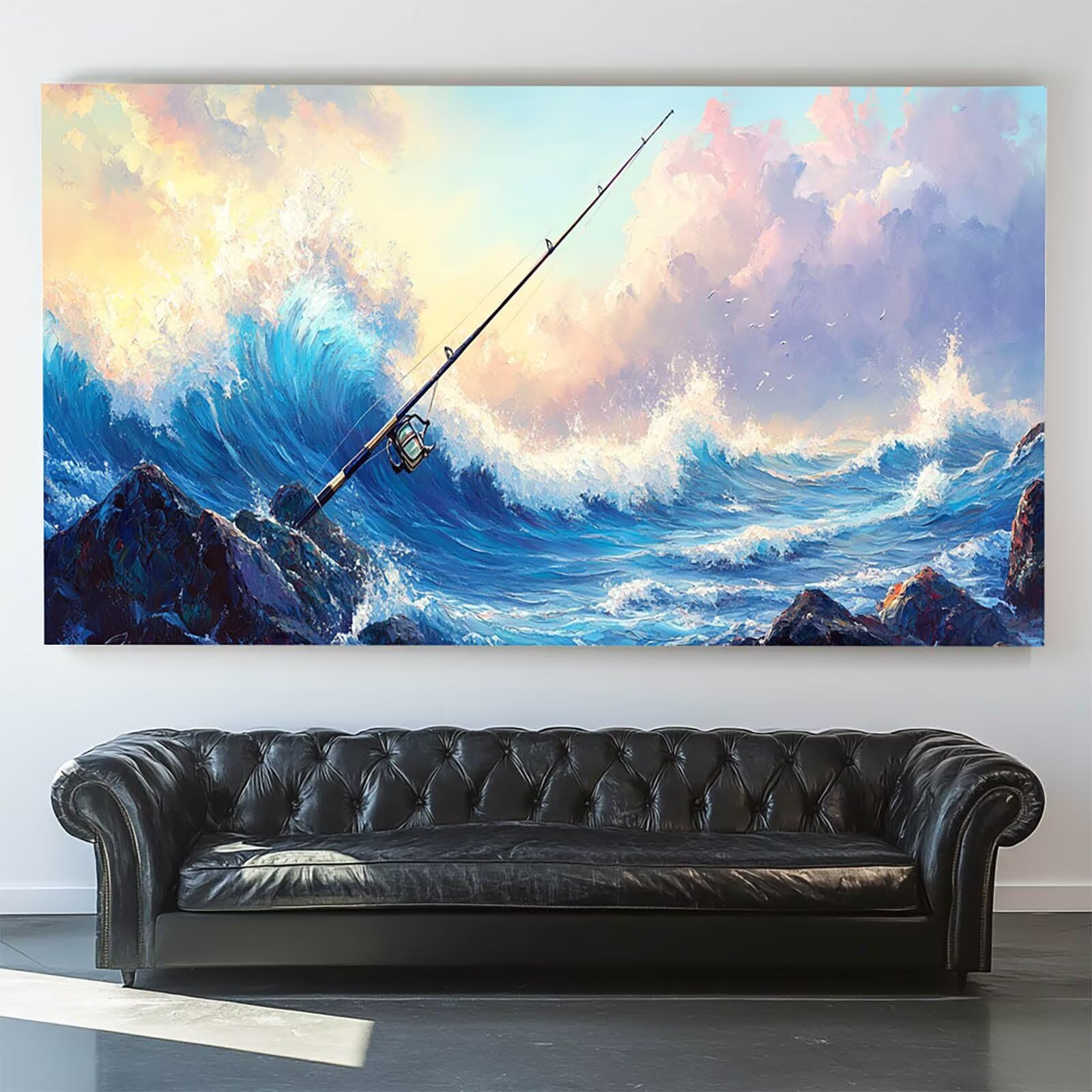 Pintar por Numeros Adultos Caña de pescar, Pintar por Numeros Niños Kit Manualidades Adultos Mar Cuadros para Pintar por Numeros Pintura Acrílico, Cuadros Decoracion Salon Modernos 80X160cm 7w-Z-4