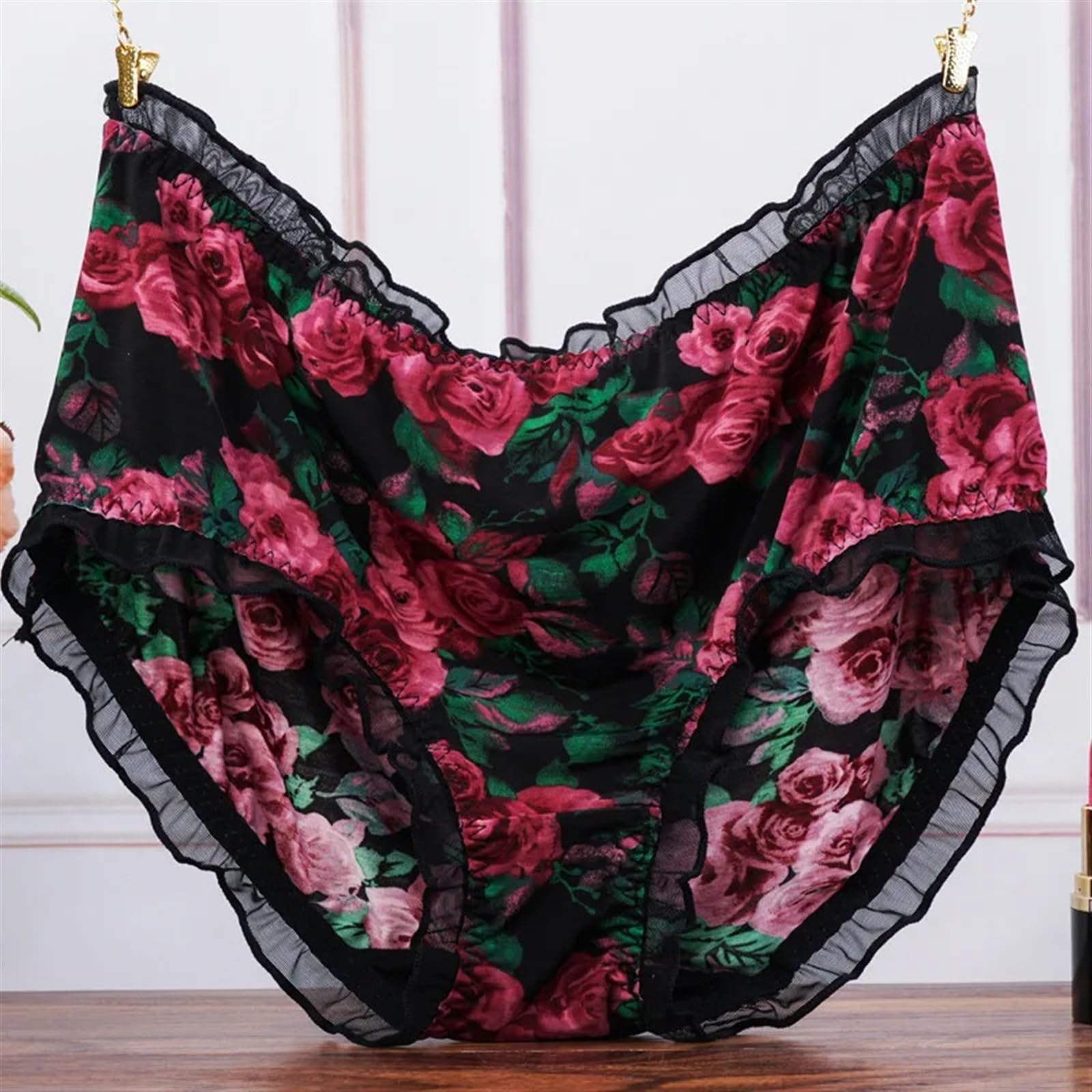 Majtki po kolana 3 szt./partia duży rozmiar średni stan damskie majtki moda nadruk majtki bielizna damska seksowna koronka falbany bezszwowe elastyczne majtki bielizna(H 1pc,XXX-Large)