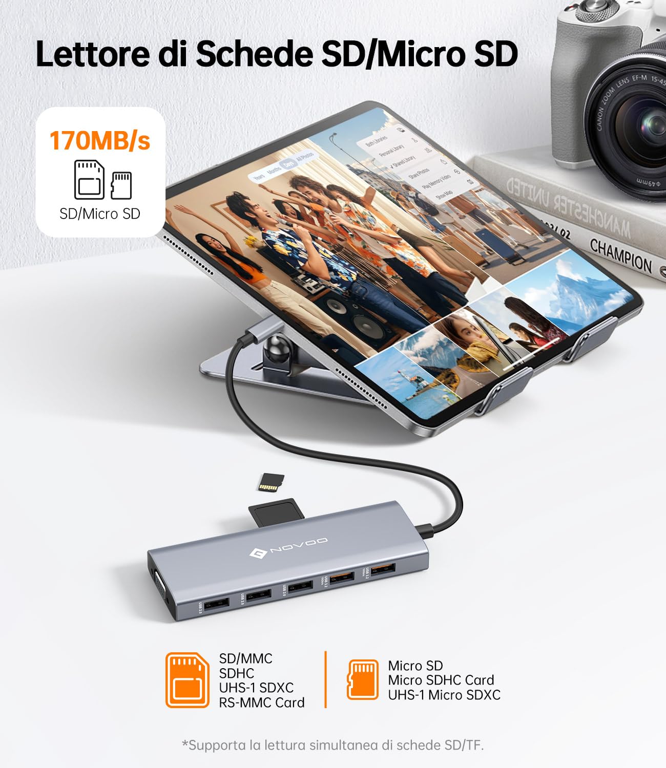 NOVOO Docking Station USB C 12-in-1 con Triplo Display, 2 Porte HDMI e VGA, Ricarica PD 100W, 3 Porte Dati da 10Gbps, Lettore Schede SD/TF, per MacBook, PC Dell, HP e Lenovo