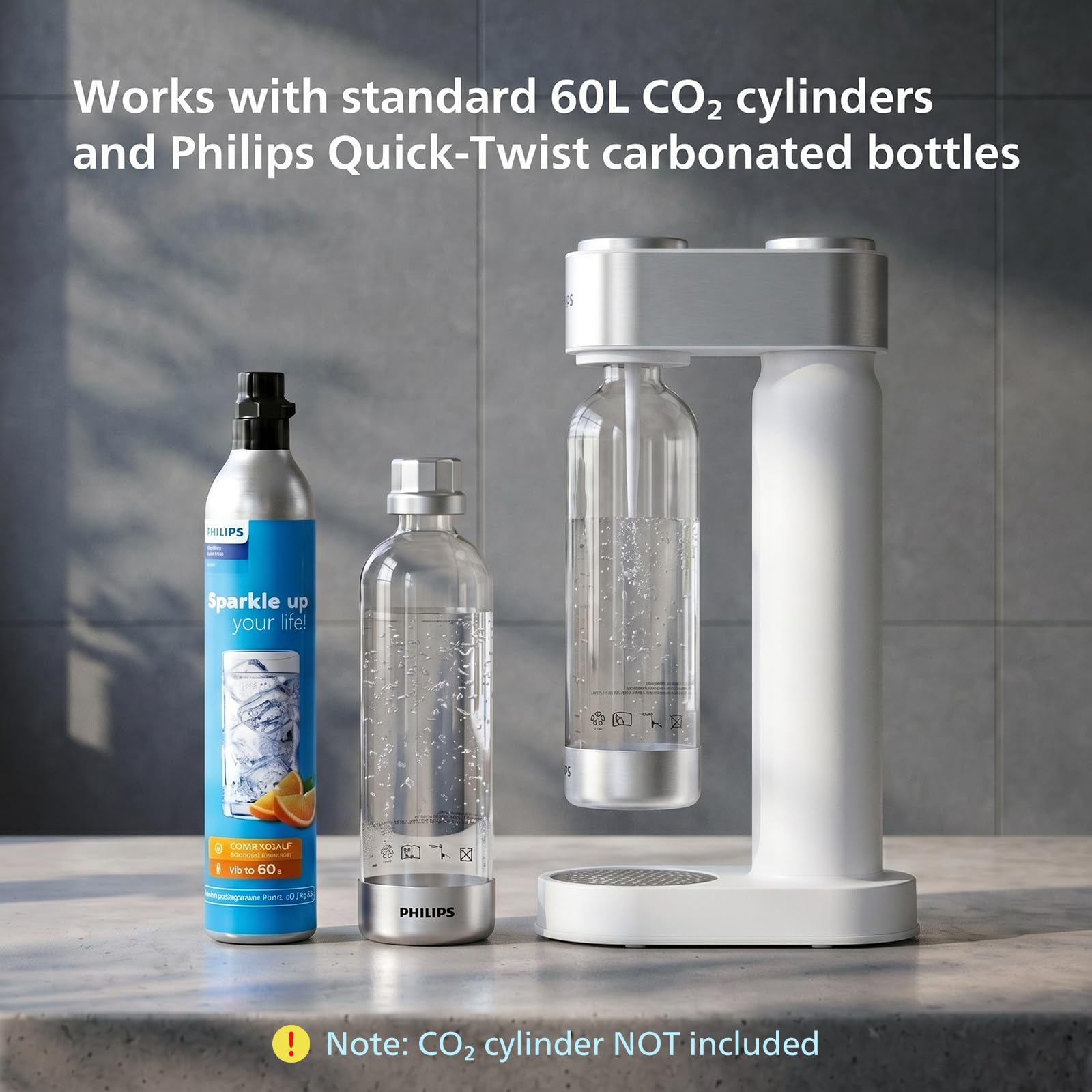 Philips Machine à eau pétillante, machine à diffusion de soda avec bouteille à torsion rapide, bouteille de gazéification en PET sans BPA, machine à soda compatible avec tout gazéificateur de CO2 de