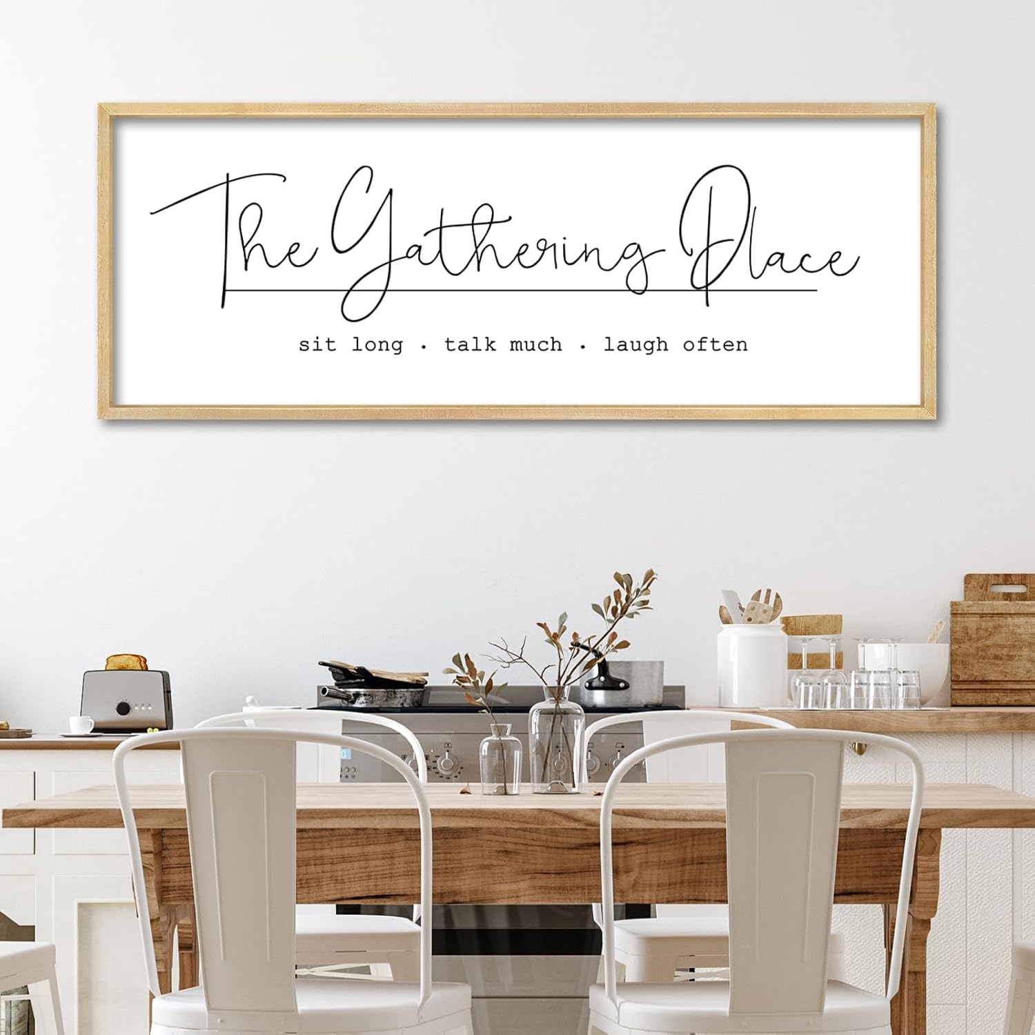 YWJKWLGS The Gathering Place Wall Art Decor Sign Wall Decor 32x12 Inch Modern Calligraphy Minimalist Wooden Hanging Plaque for Dining Room Kitchen Living Room Large Rustic Framed (Wood) 32"L x 12"W The Gathering Place (Wood)