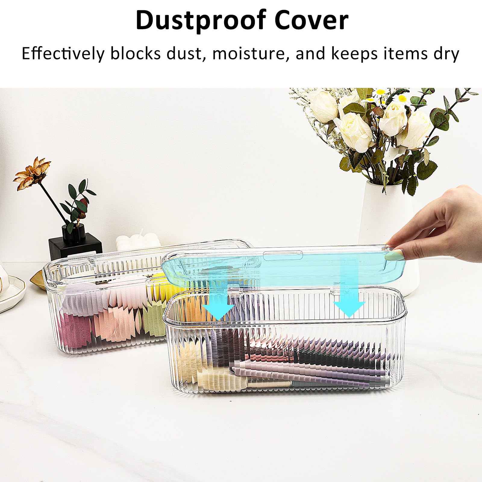 JessLab Makeup Brush Holder Organizer, Clear Makeup Sponges Organizer, Cosmetic Storage Case with Lid Display Case for Vanity (1 Pack) - Image 4