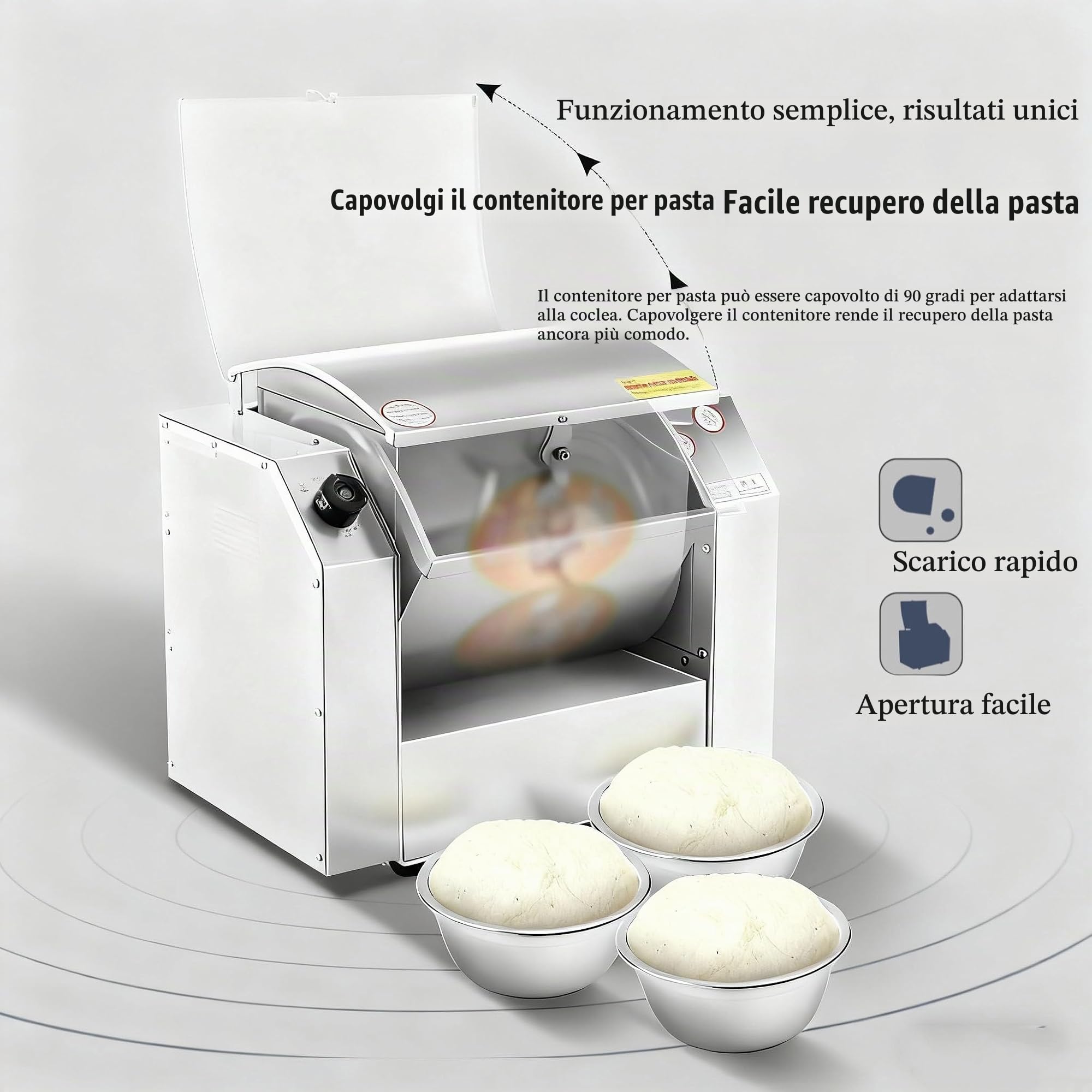 1100w/1500w Miscelatore Di Pasta Commerciale,Impastatrice Professionale a Spirale Acciaio Inox,Timer,Capacità Da 3 a 10 Kg,Per Uso Commerciale E Domestico 3KG