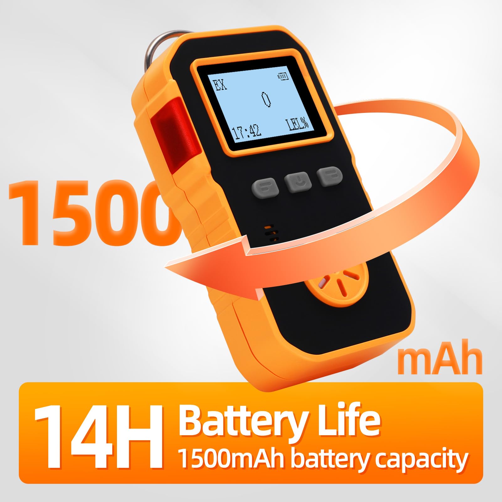 Detector de fugas de gas natural, monitor portátil con clip a propano combustible de metano explosivo, batería recargable de 14 horas en espera, medidor de alarma audible de vibración visual para el