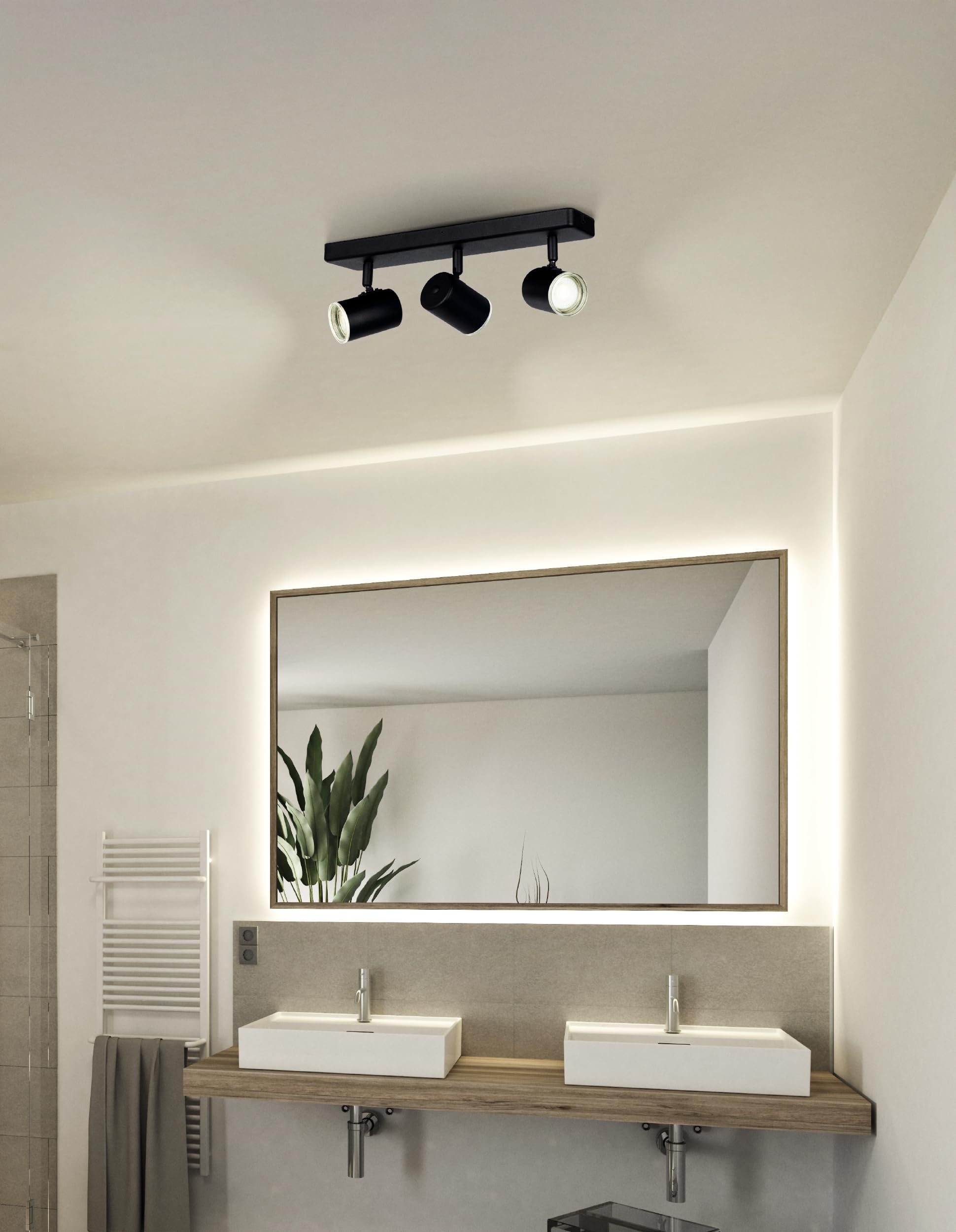 Eglo Consuma 1 Lámpara de techo con 3 focos, para salón y baño, fabricada en acero de color negro, con casquillo GU10 y protección contra salpicaduras IP44