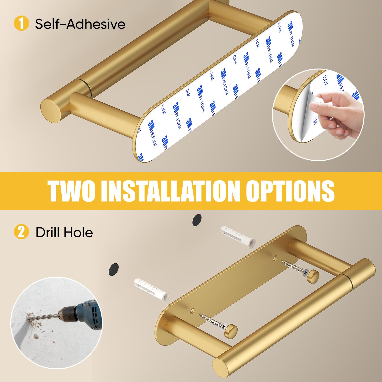 BESy Toilet Paper Holder, Bathroom Tissue Holder Wall Mount Brushed Gold — Amazon image 5