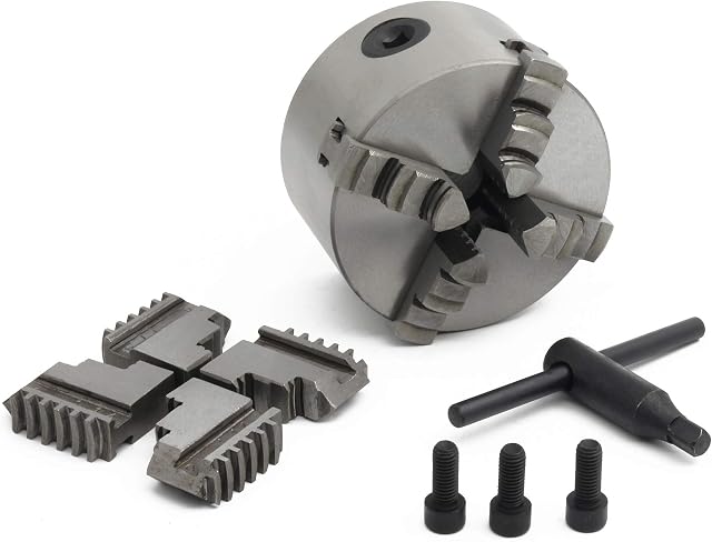 RATTMMOTOR 4-Jaw K12-100mm Self-centering Linkage Lather Chuck with Chuck Wrench for CNC Router Engraving Milling Machine