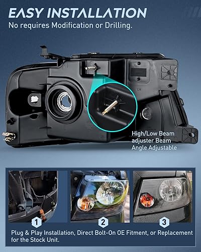 Miniatura 10 de Nilight Conjunto de faros delanteros para Ford F150 F-150 2004 2005 2006 2007 2008, 06-08 Lincoln Mark LT Led DRL, carcasa negra