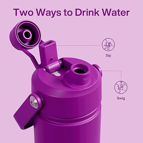 Miniatura 559 de ENCOOL Botella de agua aislada con popote, de acero inoxidable, a prueba de fugas, sin BPA, al vacío de doble pared que se mantiene fría durante 24