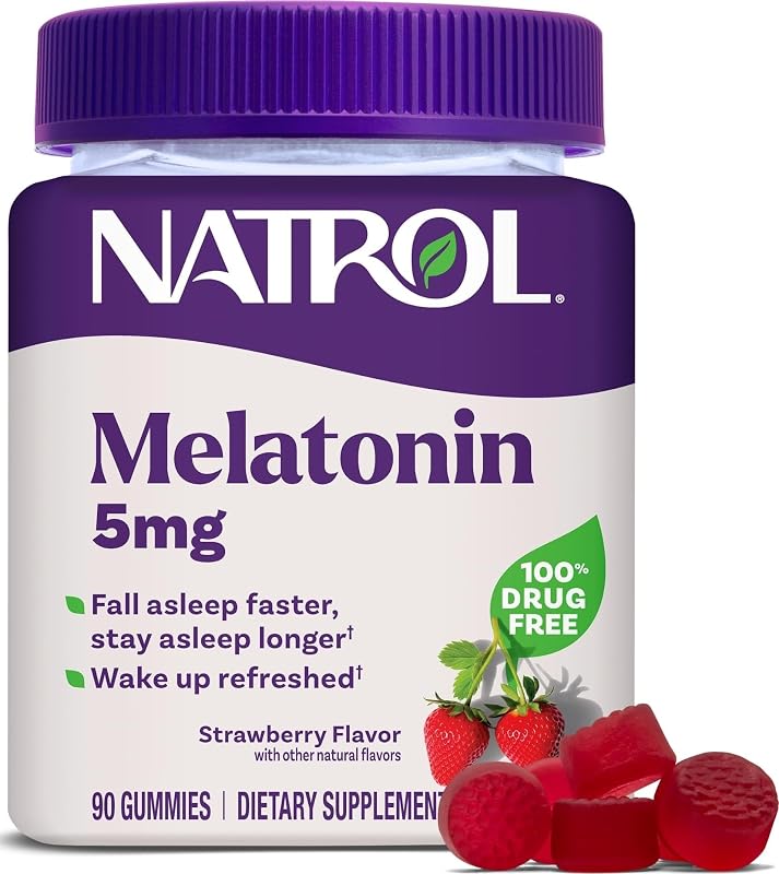 Melatonin 5 mg Gummies, Sleep Support for Adults, 90 Count | Supplement to Fall Asleep Faster & Stay Asleep Longer, Wake Up Refreshed, 100% Drug-Free, Strawberry-flavored, 90 Day Supply