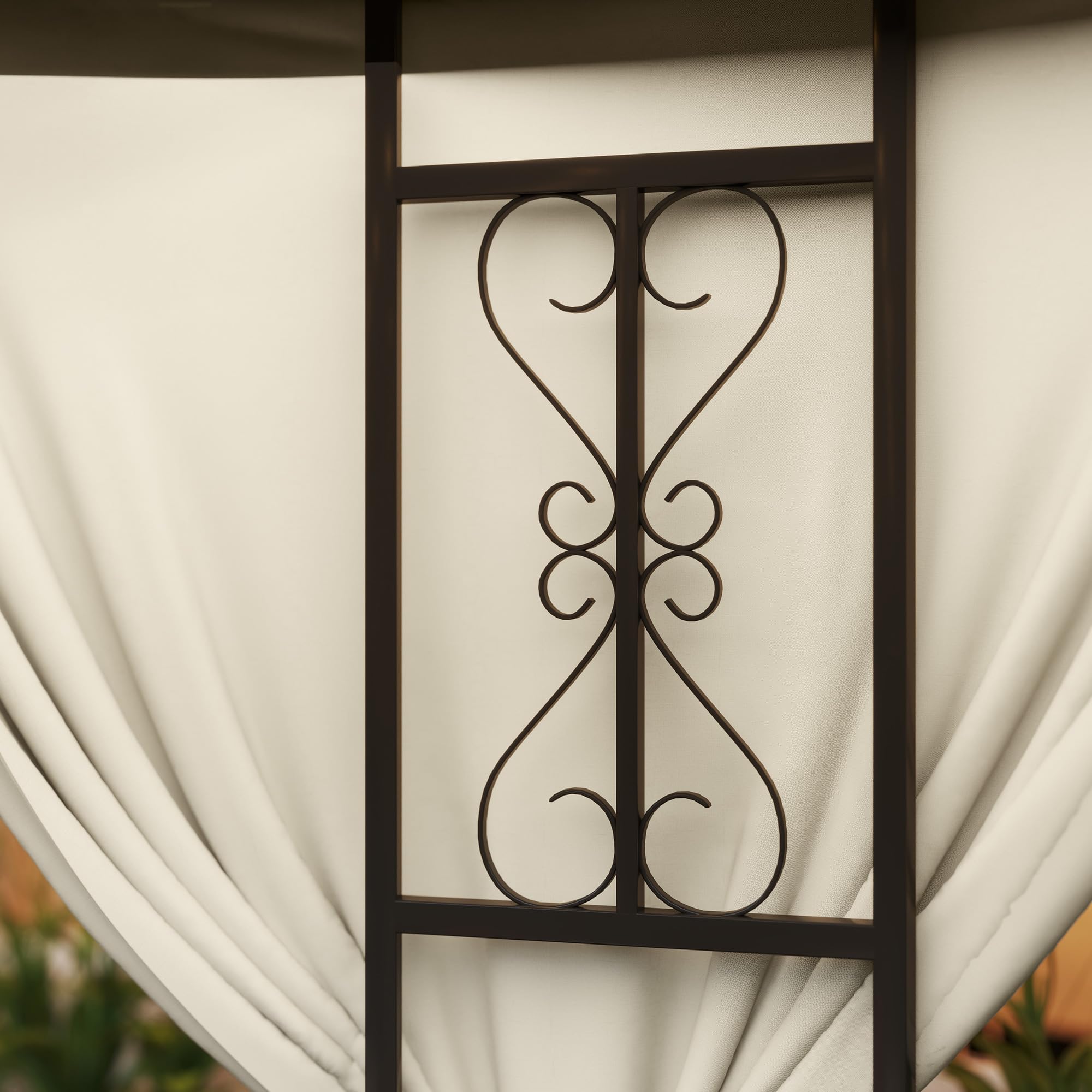 Outsunny Gazebo da Giardino Rotondo Ø3m con Tende e Prese d'Aria Beige | Gazebo da Esterno, in Metallo e Poliestere