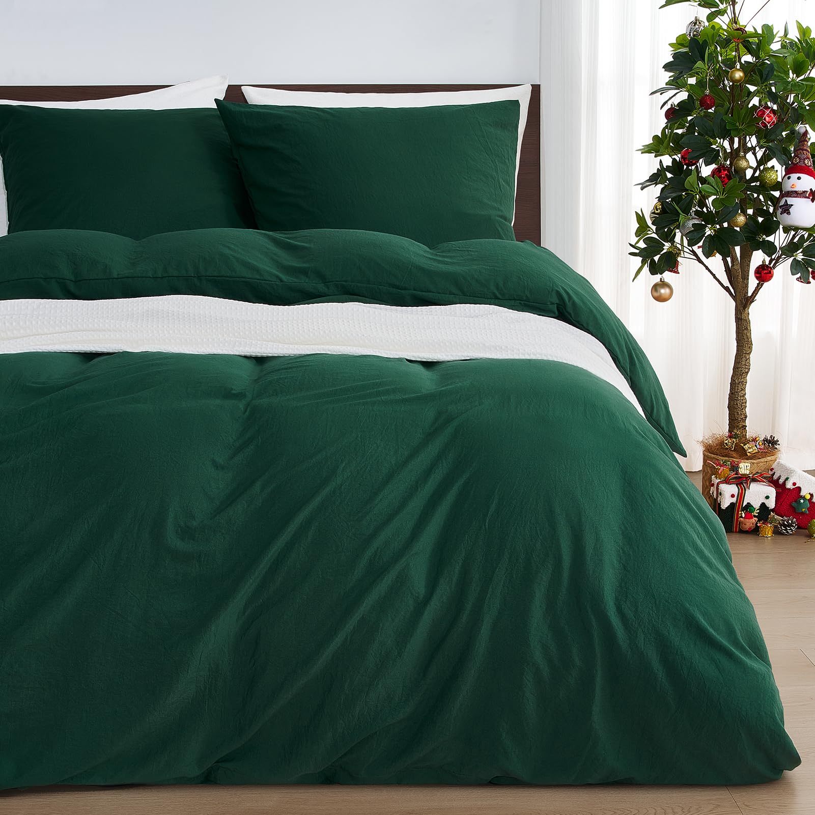 Duvetnova Weihnachtsbettwäsche 155x220 Grün 3 teilig Superweiche Vorgewaschene Mikrofaser Baumwollähnlich ÖKO-TEX 1 Bettbezug 155x220+2 Kissenbezüge 80x80 mit Reißverschluss Bettwäsche Dunkelgrün