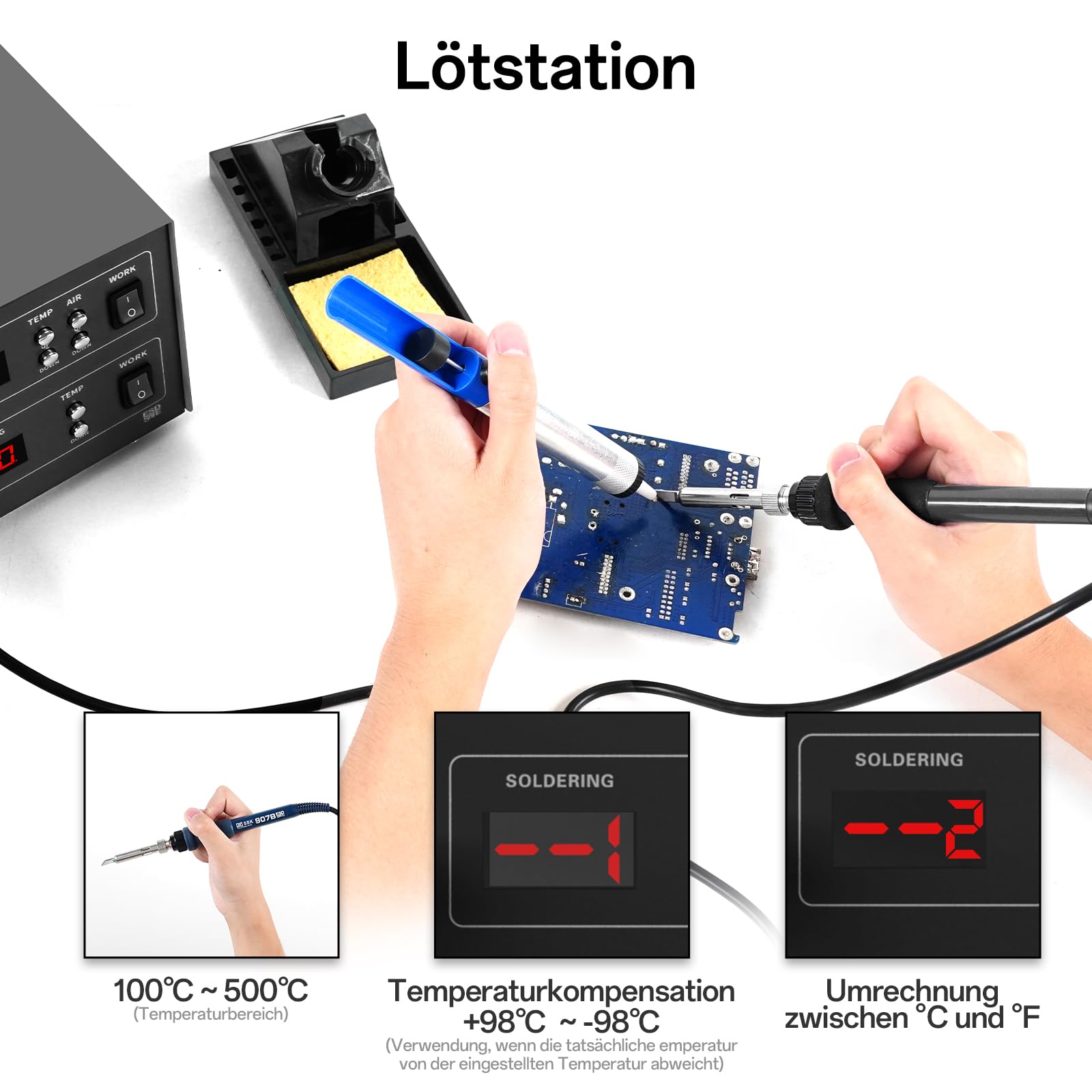 BK701D 700W Lötstation 2-in-1 Heißluft Rework Lötkolbenstation SMD ESD sicher