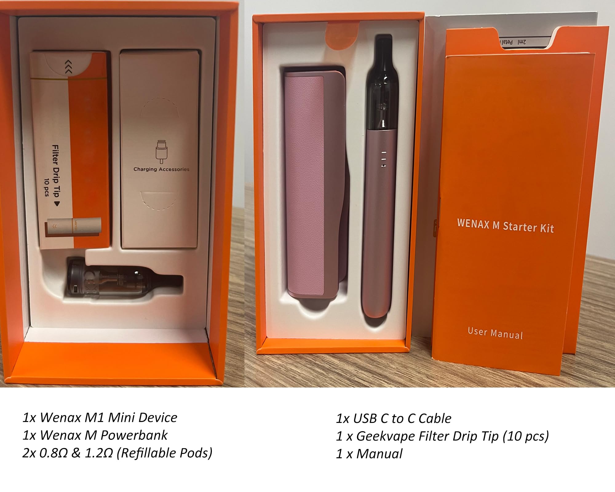 GEEKVAPE WENAX M Starter Kit, Electronic Cigarette with Pod System, 400 mAh, Wenax M Power Bank 2500 mAh, Wenax M1 Mini Kit 2 ml, Wenax M1 Pod cartridge, Filter Drip Tip (Argento chiaro di luna)