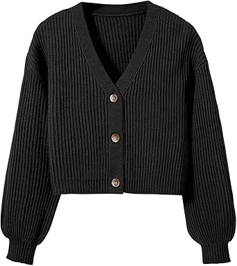 Gihuo Women's Short Sleeve Cardigan - Y2K Ribbed Knit Button Down Oversized Sweater Top