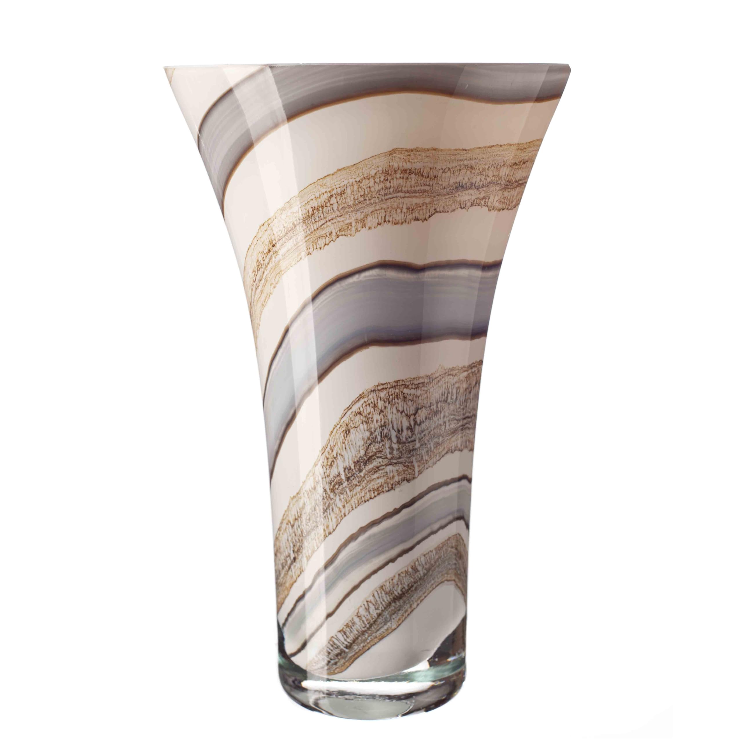 Amelia Art Glass Sage, Brown & Cream Classic Vase In Smoke Meadows (28Cm)