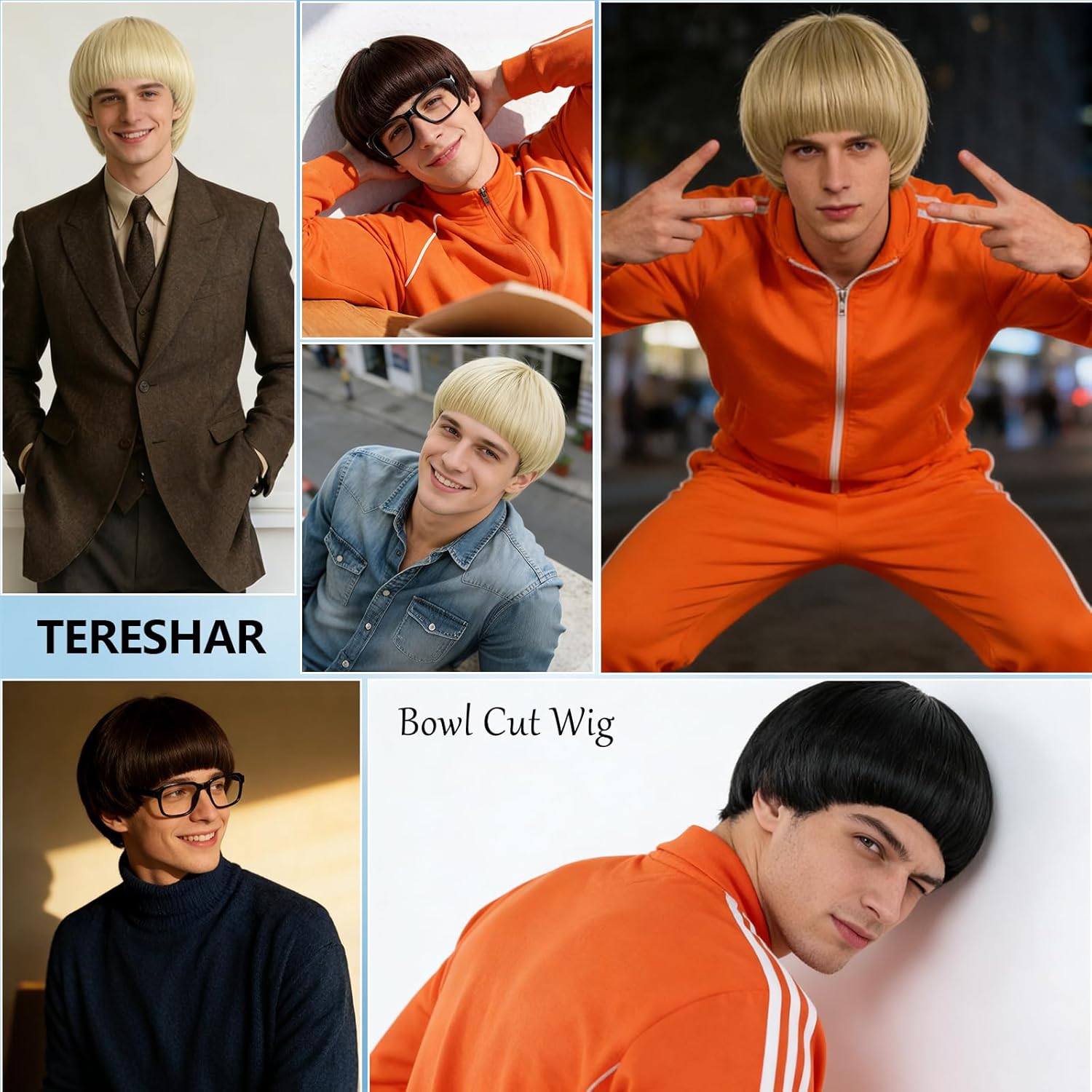 Blonde Mushroom Wig for Men and Women Costume 60s Bowl Cut Wig with Bangs for Daily Party Halloween Cosplay Anime(Blonde) - Image 6