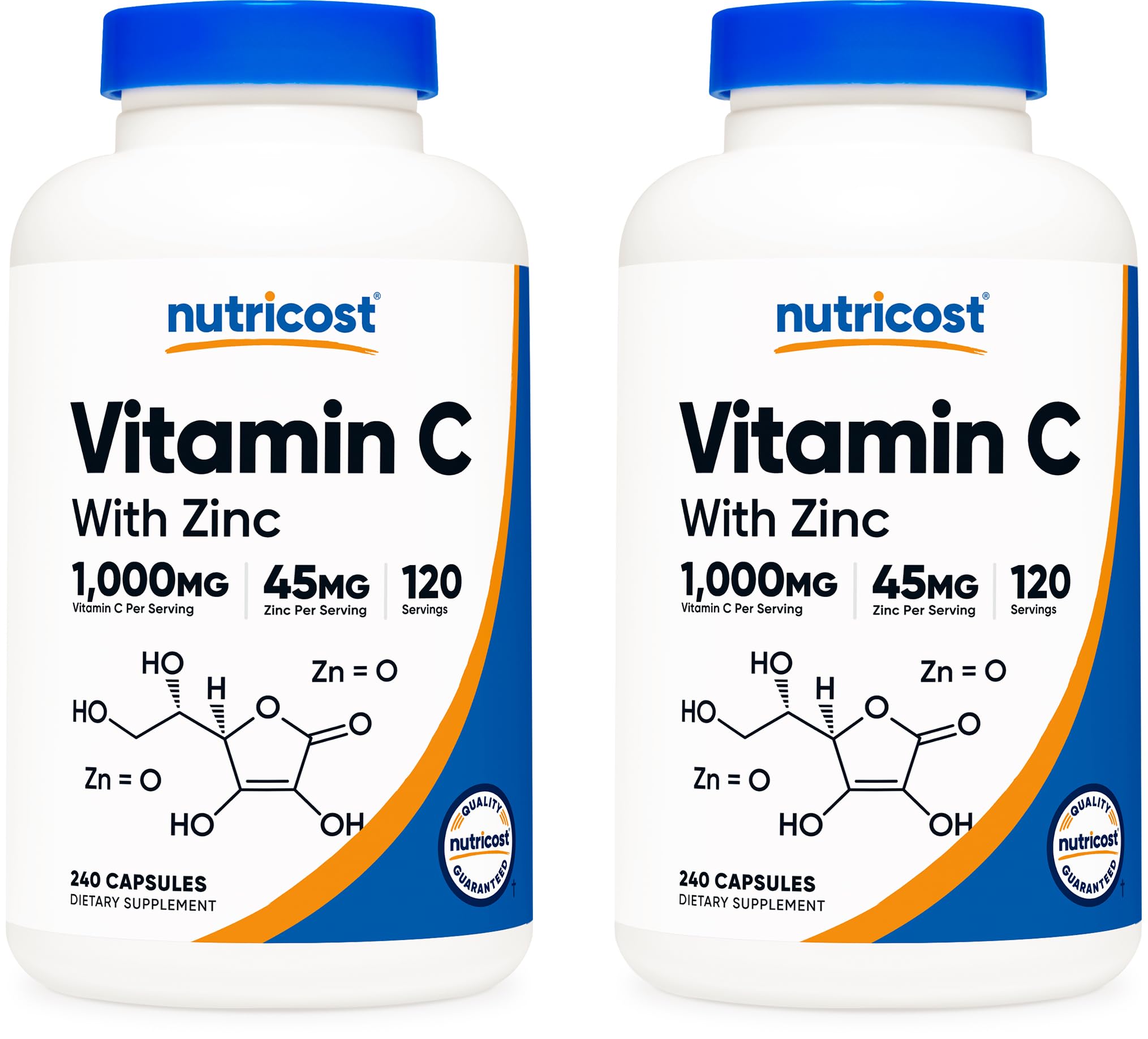 Nutricost Vitamin C with Zinc Capsules, 120 Servings (2 Pack) - 1000mg Vitamin C, 45mg Zinc, Non-GMO, Gluten Free Vitamin C Supplement