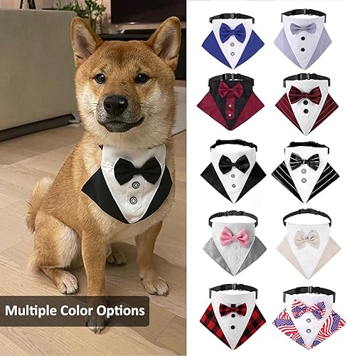 Miniatura 5 de HDKUW Dog Tuxedo, Dog Wedding Bandana Collar with Bow Tie, Adjustable Pet Tux Formal Dogs Costumes for Small Medium Large Dogs Purple M