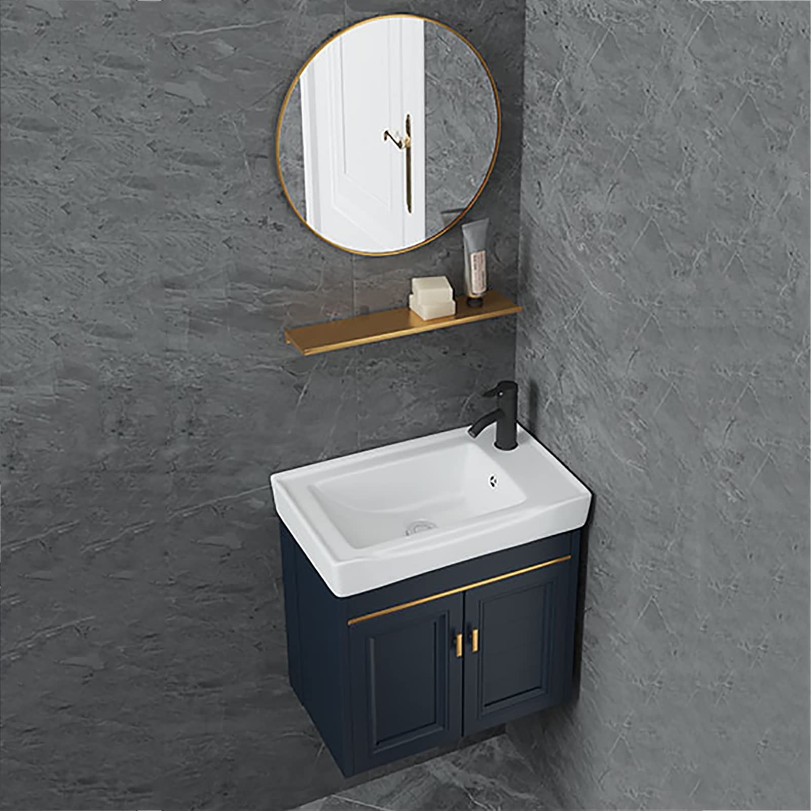 DFGHNBVC Wall Mounted Corner Vanity Cabinet With Sink Mirror, Space-Saving Bathroom Sink Combo For Small Spaces, Includes Hot And Cold Water Faucet,Left Cabinet-51Cm/20In