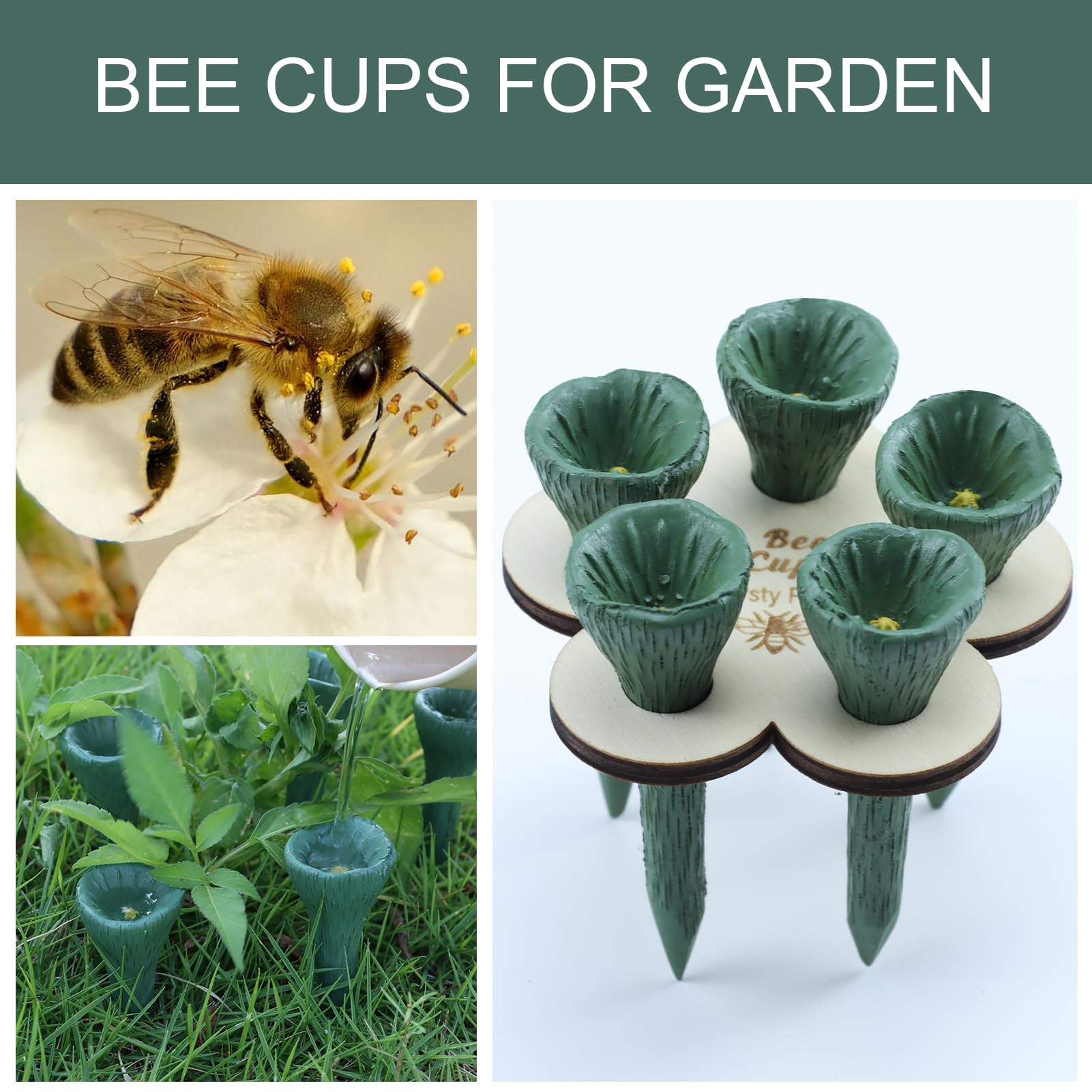 Bienen-Trinkbecher für den Garten,Bienen-Insekten-Trinkbecher,Bienen-Trinkbecher,Durstige Bestäuber brauchen einen Drink,Bunter Mini-Trinkbecher für Gartenveranden（grün）