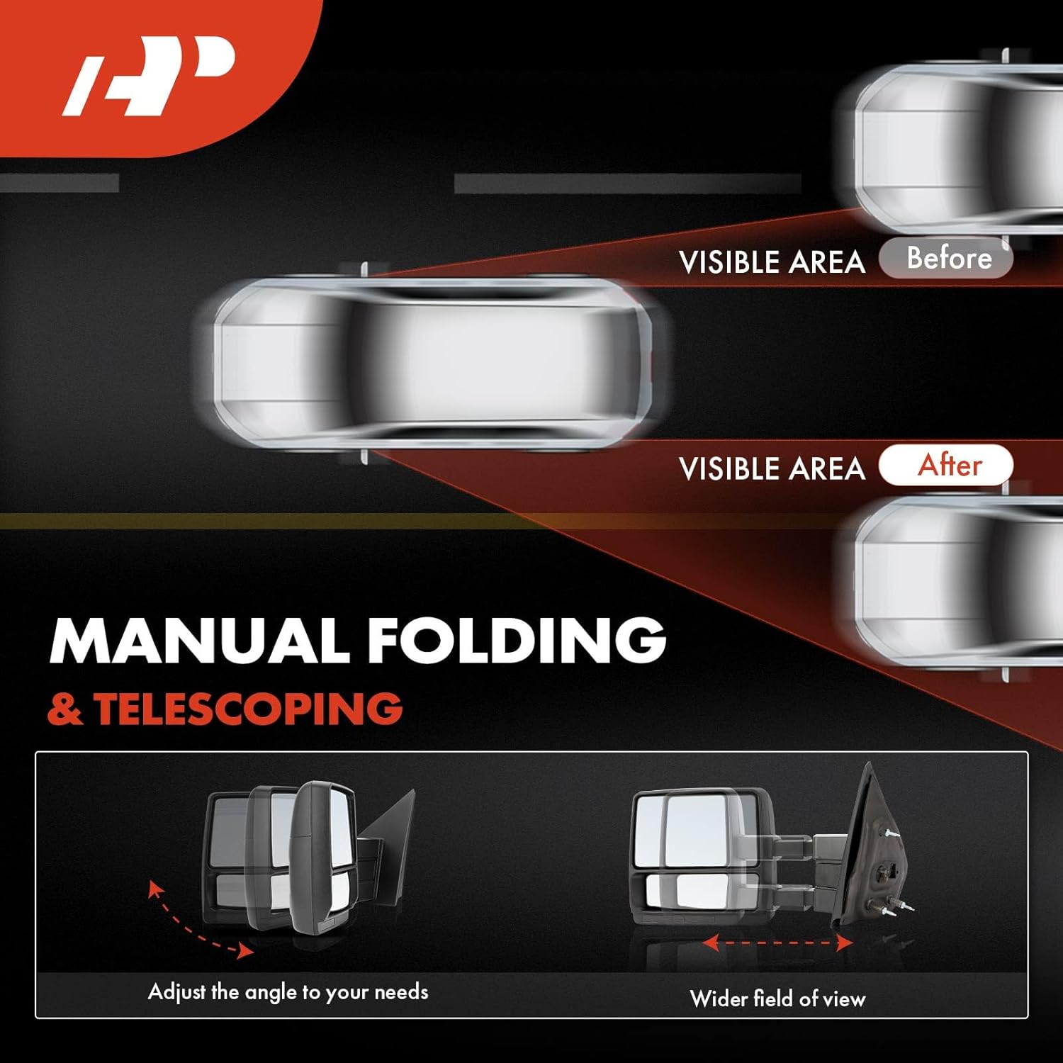 A-Premium Towing Mirrors - Compatible with Ford F-150 F150 2004-2014 - Manual Folding Telescoping Black - Pair Set