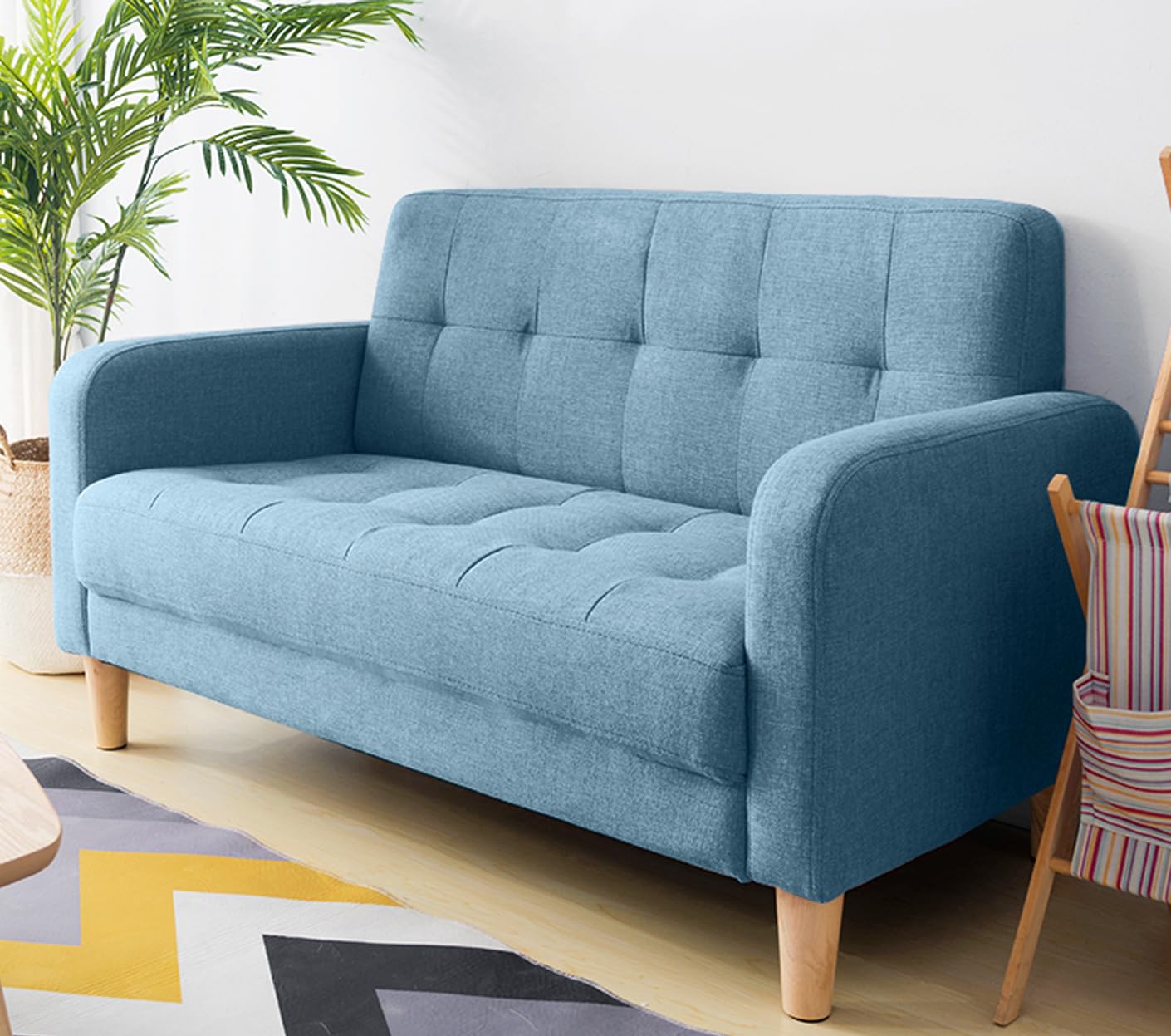 ゆったりくつろげるソファ ２人掛け 簡単組み立て ファブリック ネイビー ソファ 2人掛け 2人掛けソファ コンパクト ファブリック 2人用
