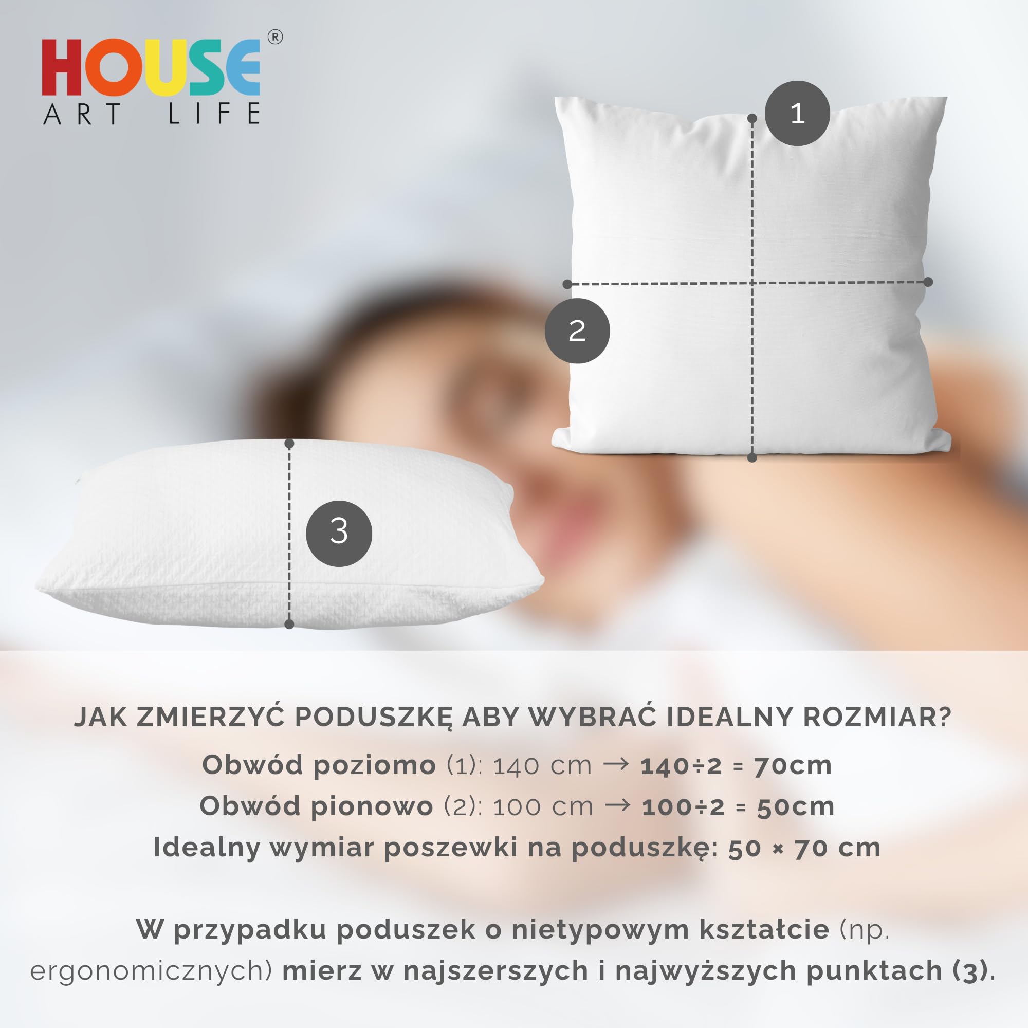 Poszewka 50x70 cm, 100% bawełna, dekoracyjna i do spania, z zamkiem błyskawicznym, miękka, do sypialni i salonu, ochrona poduszki, bez wypełnienia