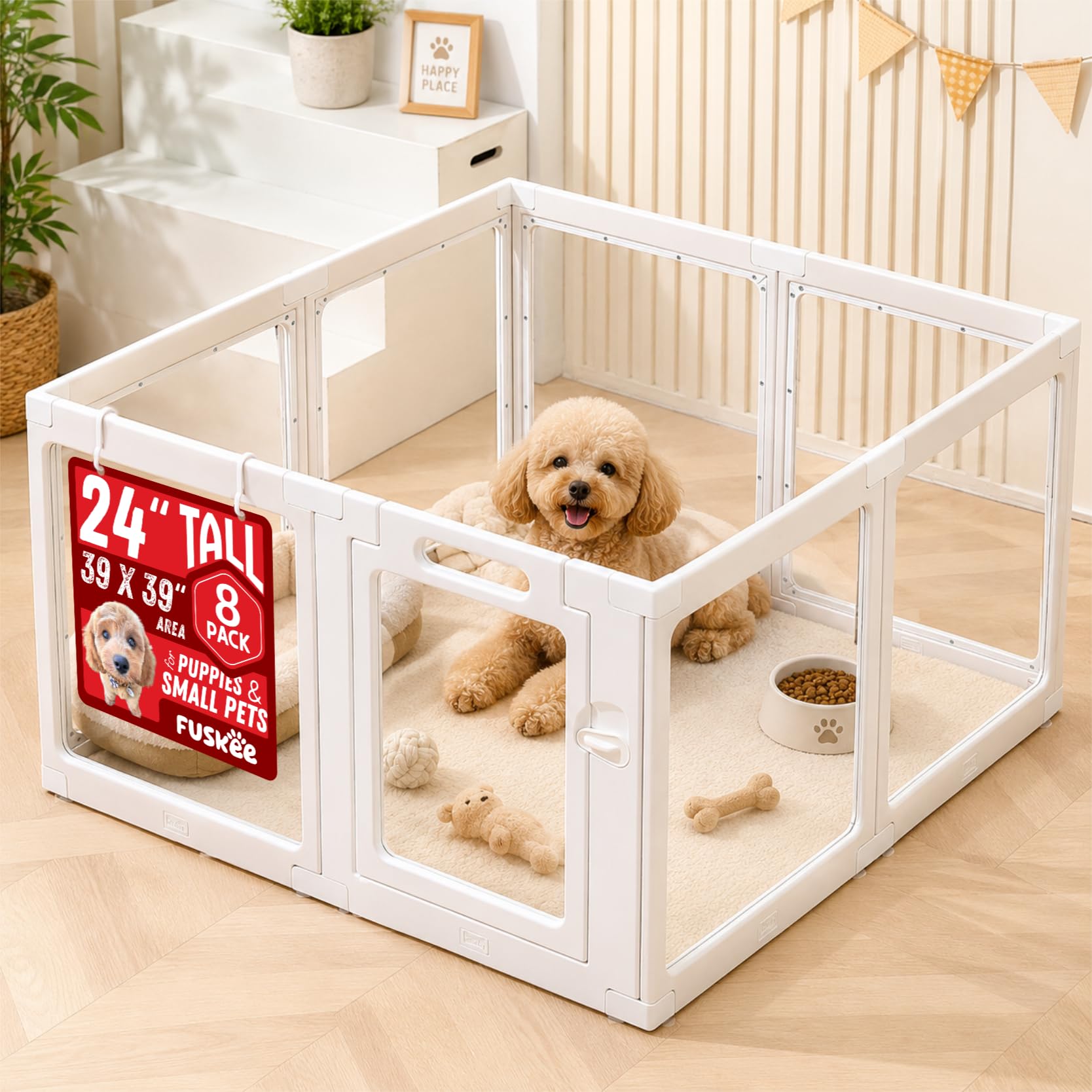 Corralito acrílico transparente para perros, corral para mascotas a prueba de escape, parto de conejos, jaula de hámster y corral para perros, lavable, montaje sin herramientas, puerta segura, recinto