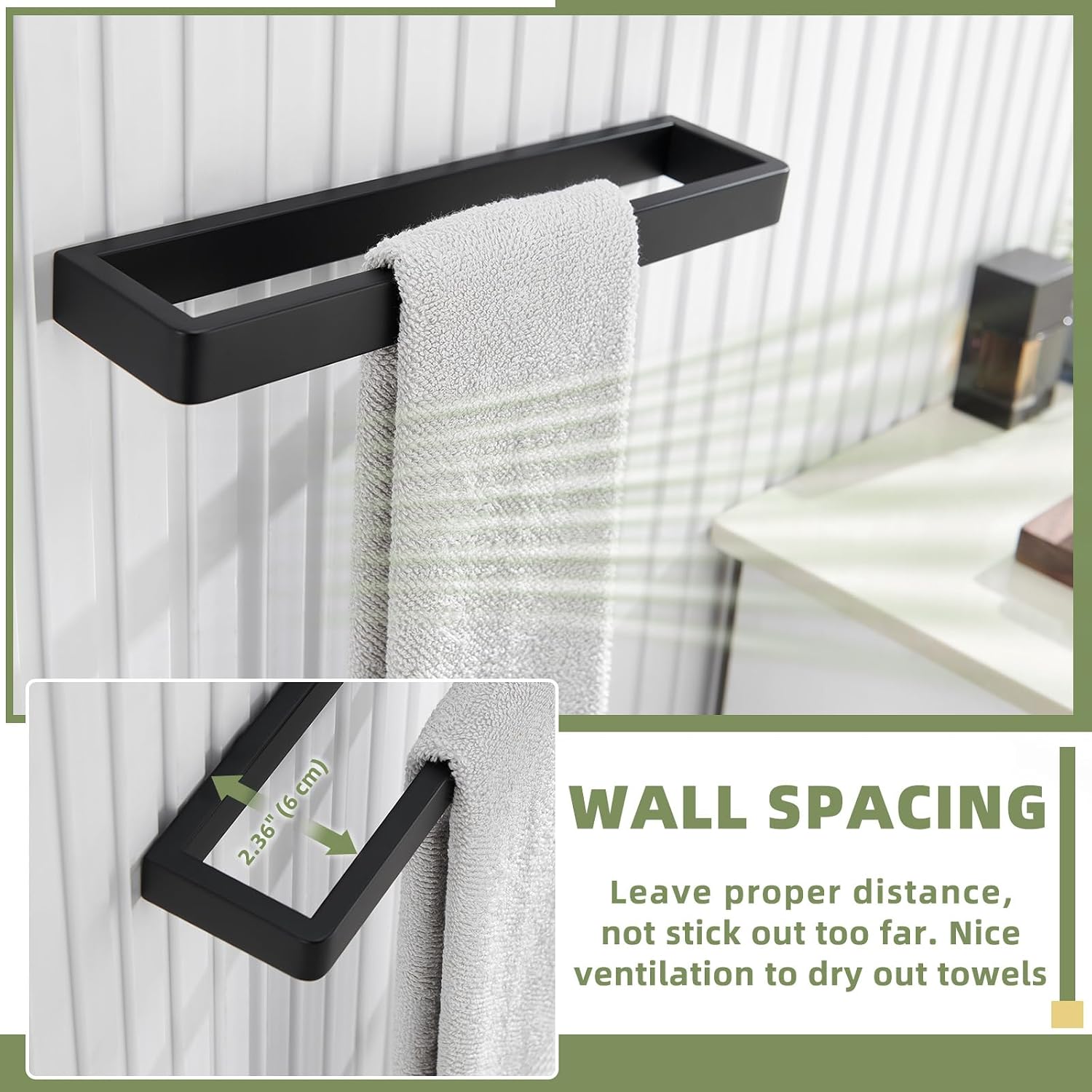 APLusee Matte Black Towel Bar, 304 Stainless Steel Towel Rack, Wall Mounted