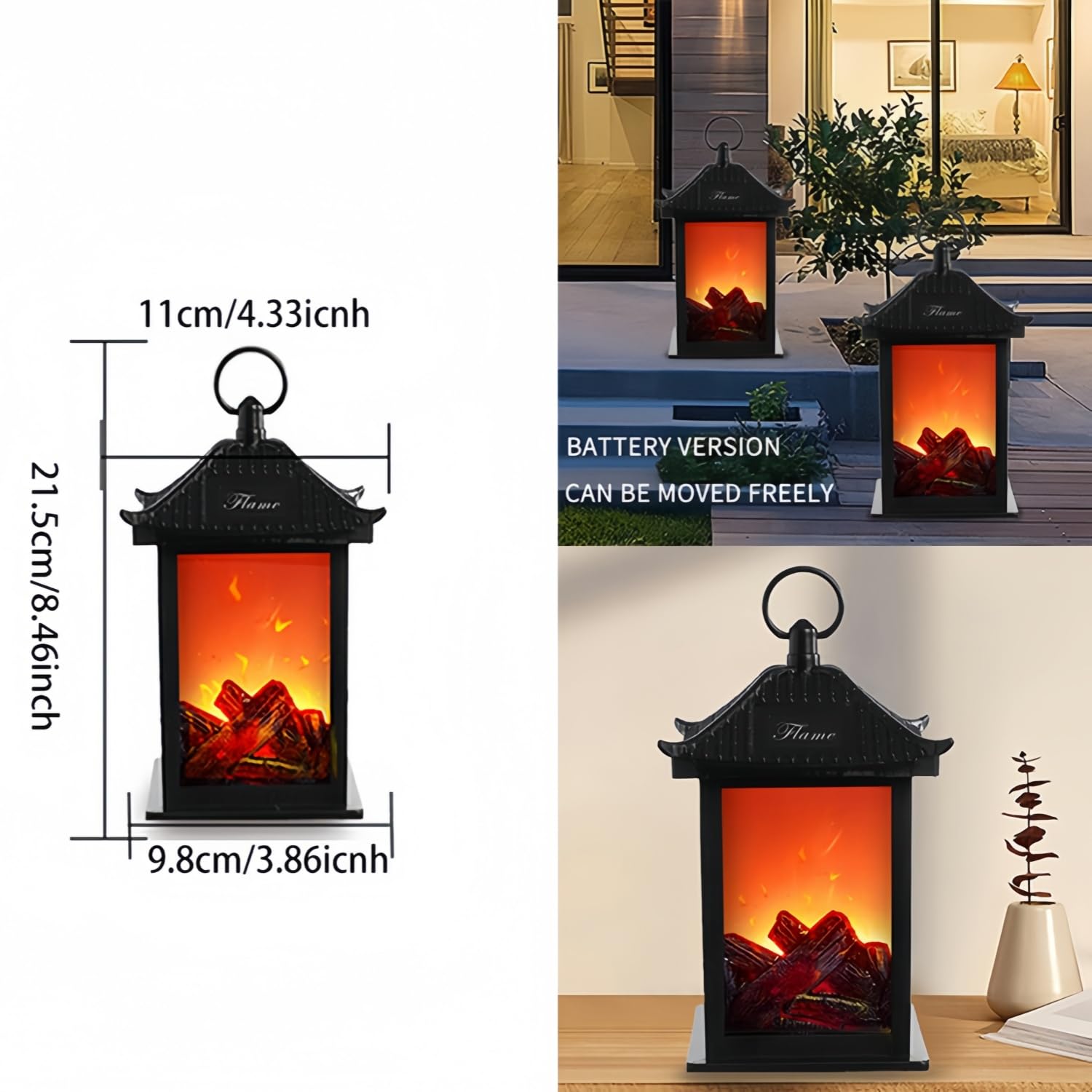 Lampada Notturna A Fiamma 3D 12 Cm A Batteria: Luce Led Realistica A Forma Di Ceppo Per Atmosfera Romantica In Salotto, Camera Da Letto O Caffetteria
