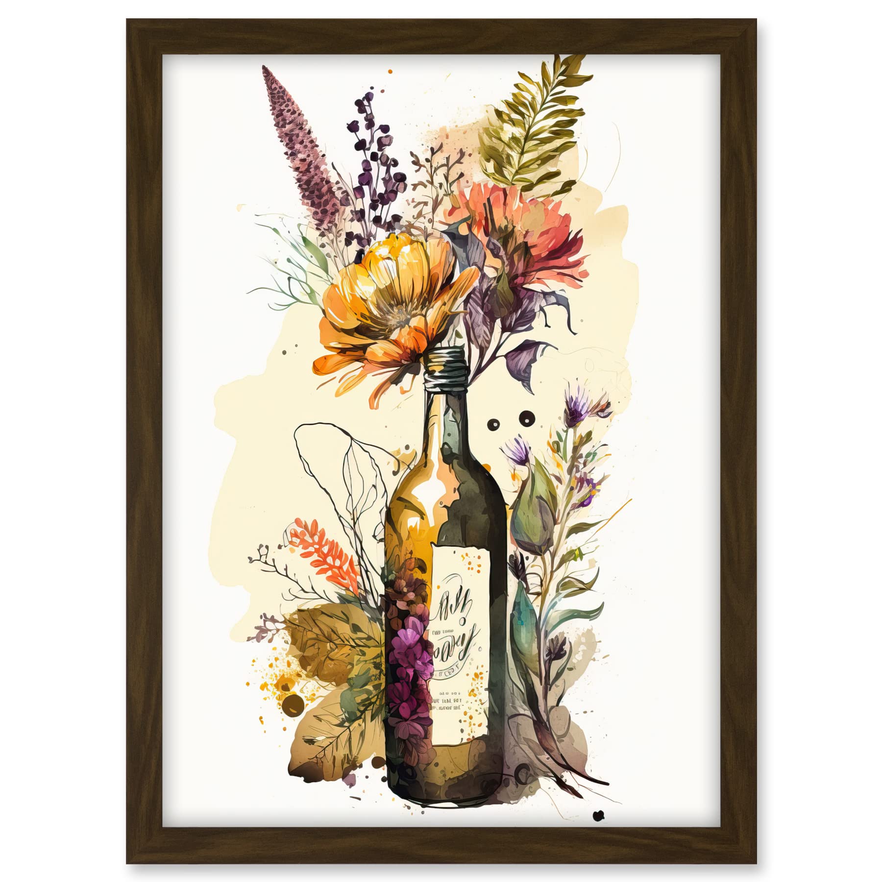 Artery8 Wildflower Bouquet in Upcycled Glass Wine Bottle Artwork Framed A3 Wall Art Print