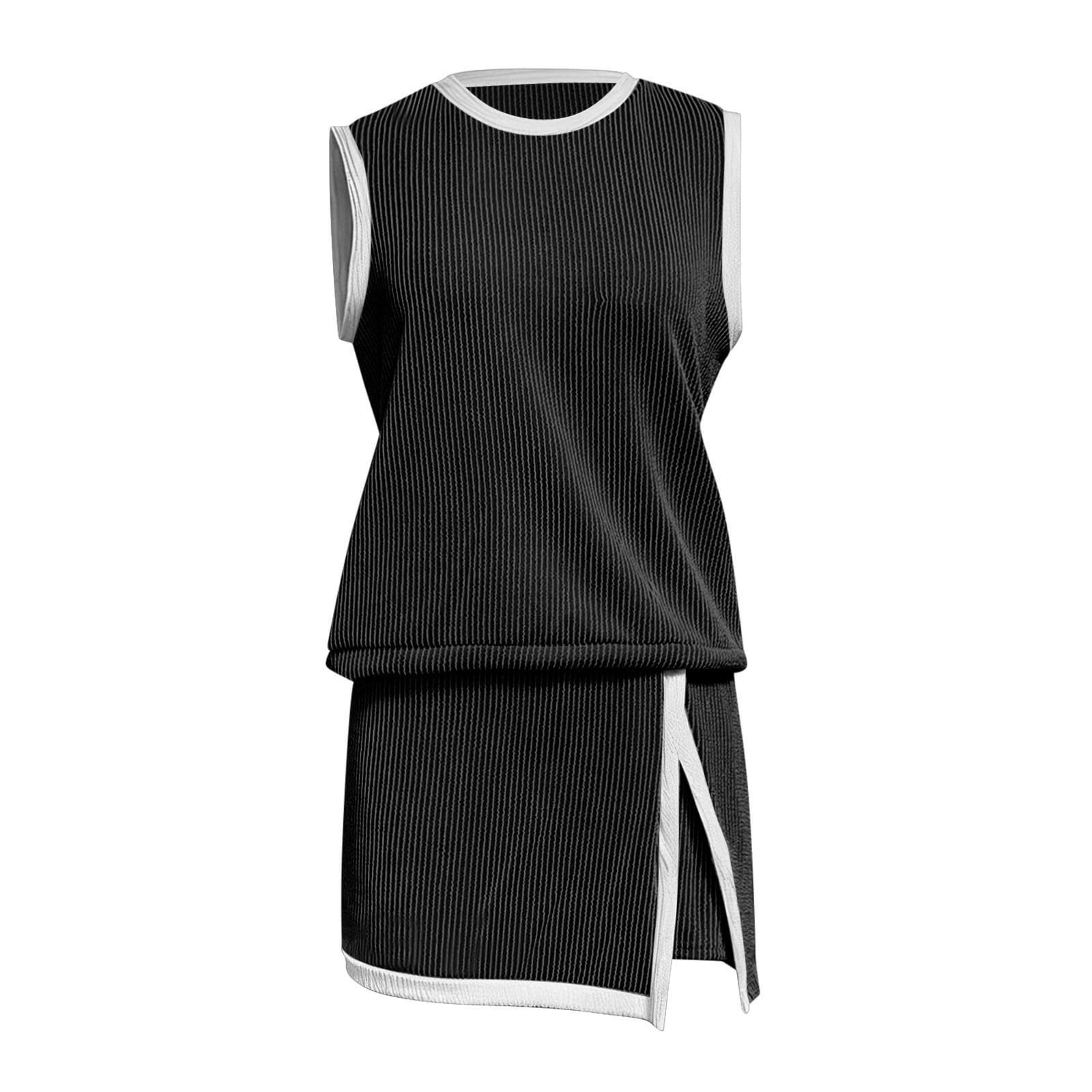 Generisch Zweiteiliges, Sportliches Outfit: Geripptes Stricktop Und Gefütterter Rock Mit Schlitz, Bequeme Activewear, Figurbetonter Tennisrock, Lässiger Trainingsanzug