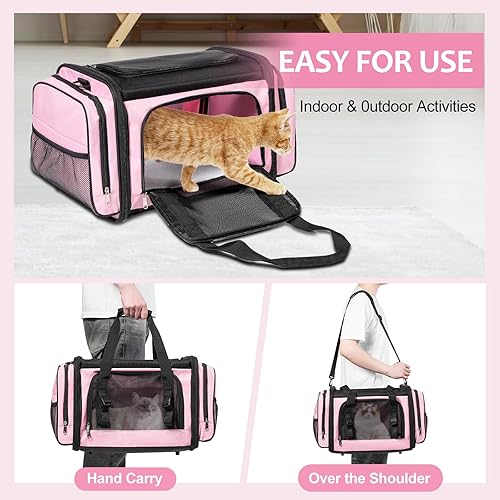 Miniatura 4 de Transportador grande para gatos, transportador de mascotas, transportador de perros para perros pequeños, transportador de gatos, suave, plegable,