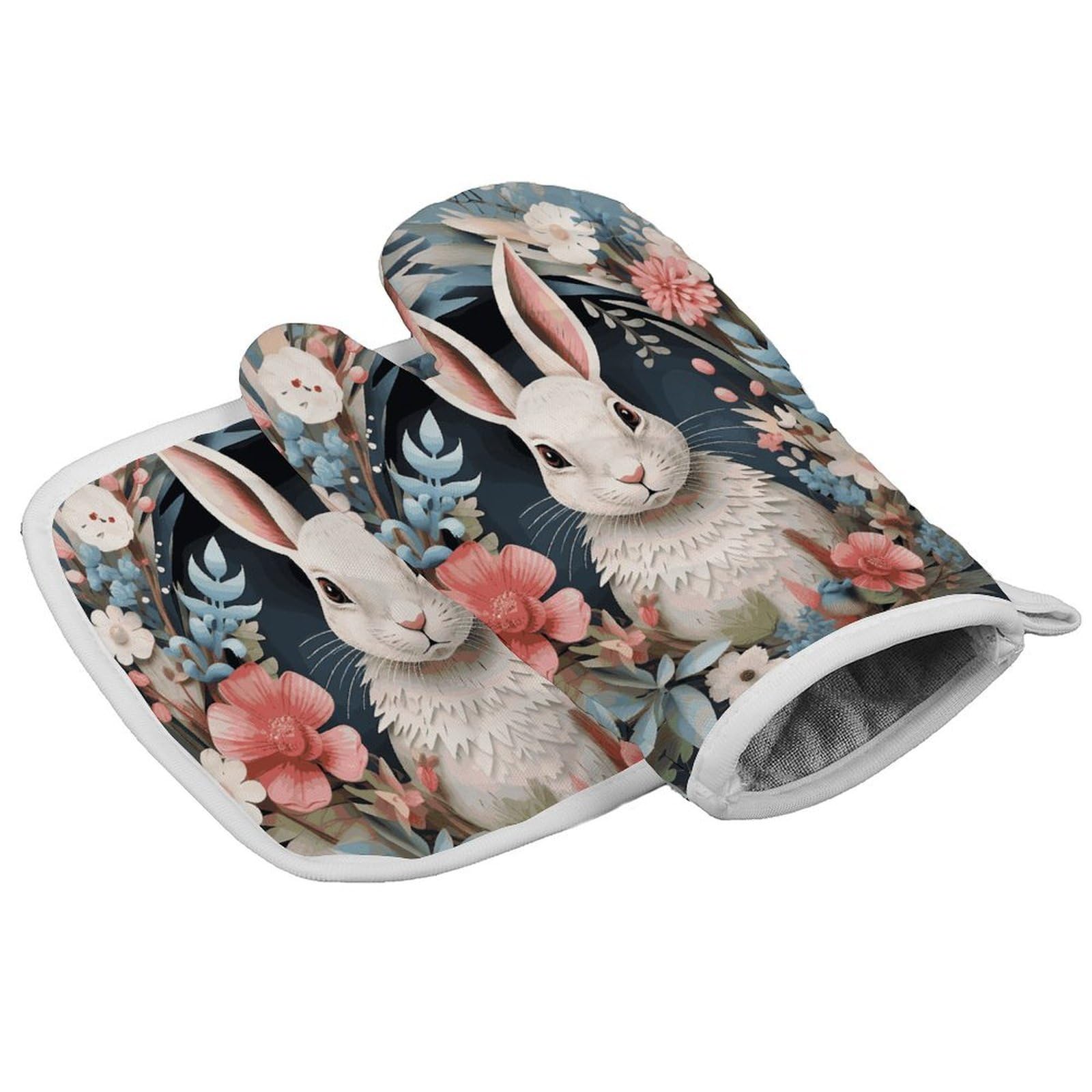 Fodpand Style Easter Wreath With Rabbit Oven Mitts And Pot Holders Sets, Cooking Gloves And Hot Pads Heat Resistant Washable, Kitchen Oven Glove For Oven Cooking Baking Grilling