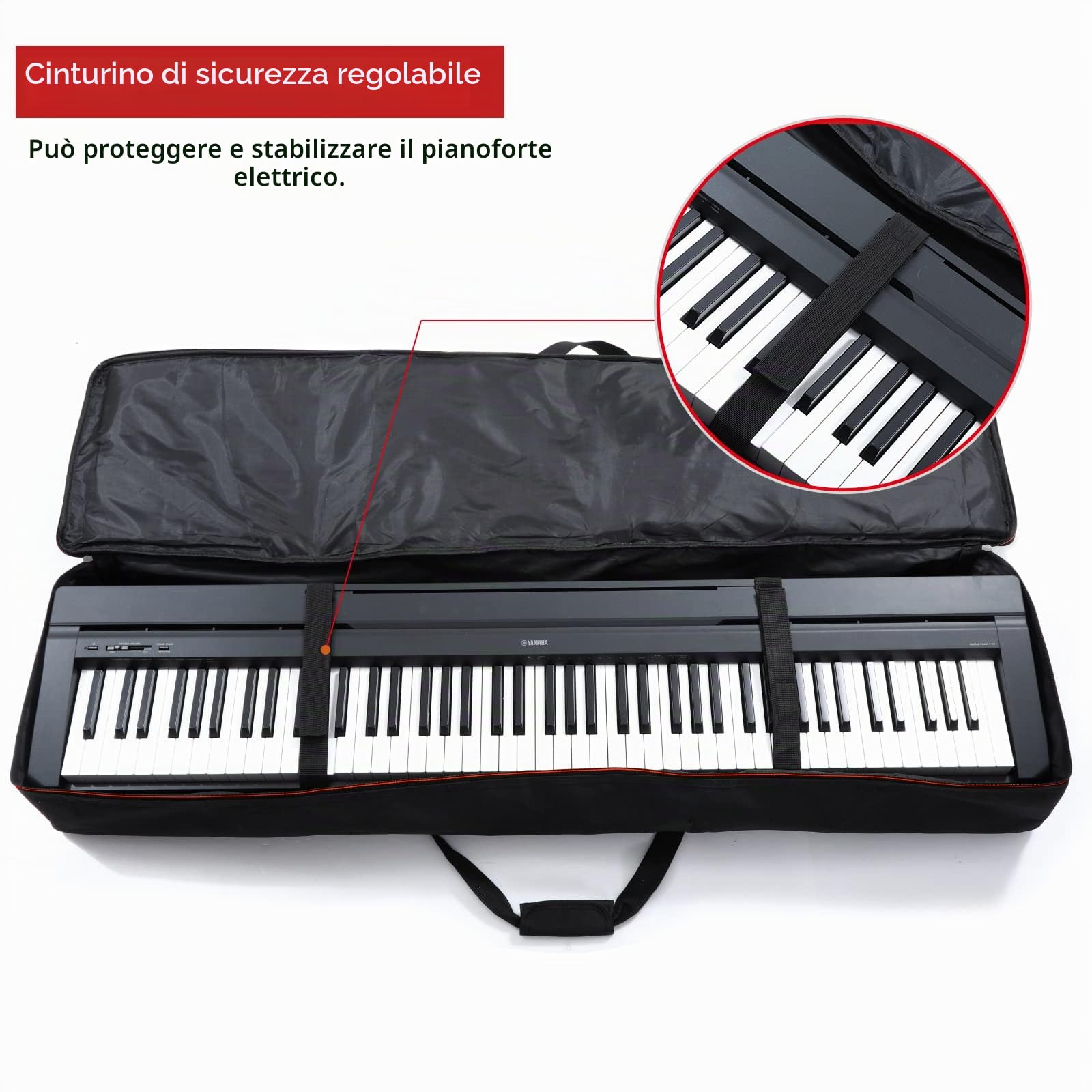 Monkeysell Custodia per tastiera a 88 tasti, custodia per tastiera con 2 tasche, interno in tessuto Oxford 600D, copertura completa per proteggere pianoforte digitale, 88 tasti, 135,9 x 33 x 17,7 cm