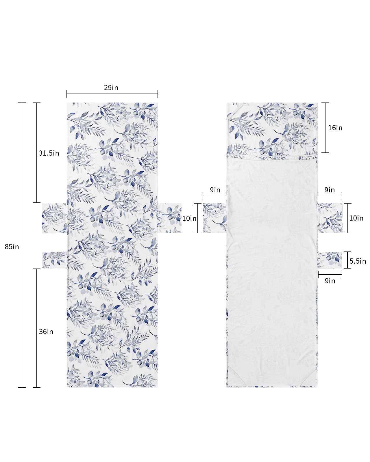 Blue Botanical Beach Lounge Chair Towel Cover, Soft Chaise Lounge Towel with Side Pockets Patio Pool Chairs Cover for Beach/Pool Sunbathing 29x85 Elegant Spring Summer Floral Watercolor