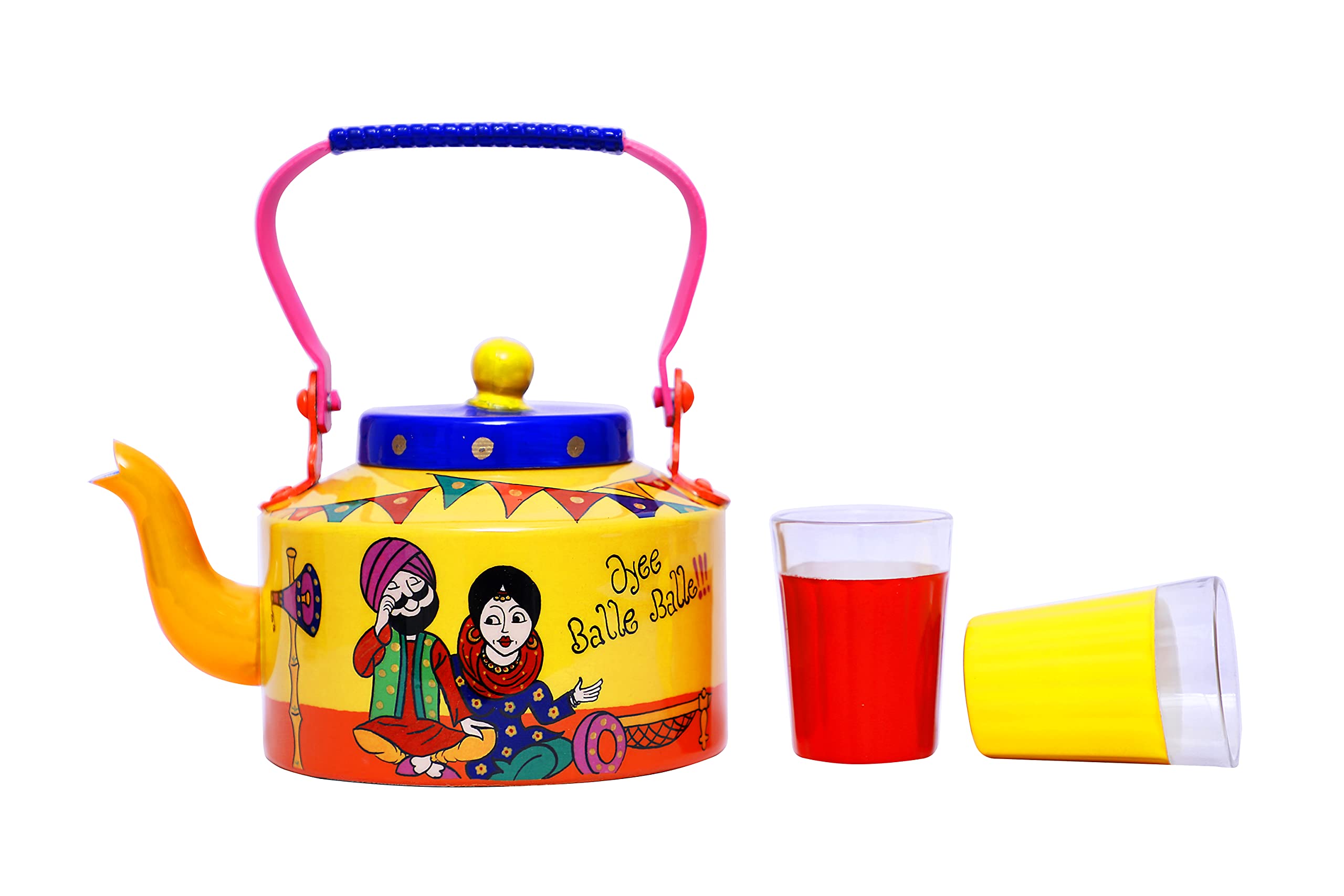 A Krazy MugHand Painted Décorative Traditional Punjabi Couple Theme Design Desi Tea Chai Décor for Home, Café, Restaurant Aluminium Kettle (1.25 L)